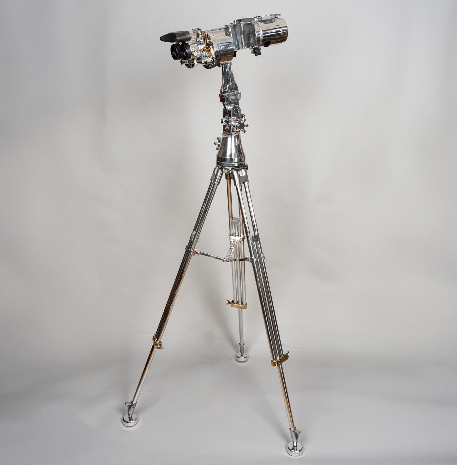 Carl Zeiss DF 8x60 naval binoculars on polished 1940s military tripod, full standing view
