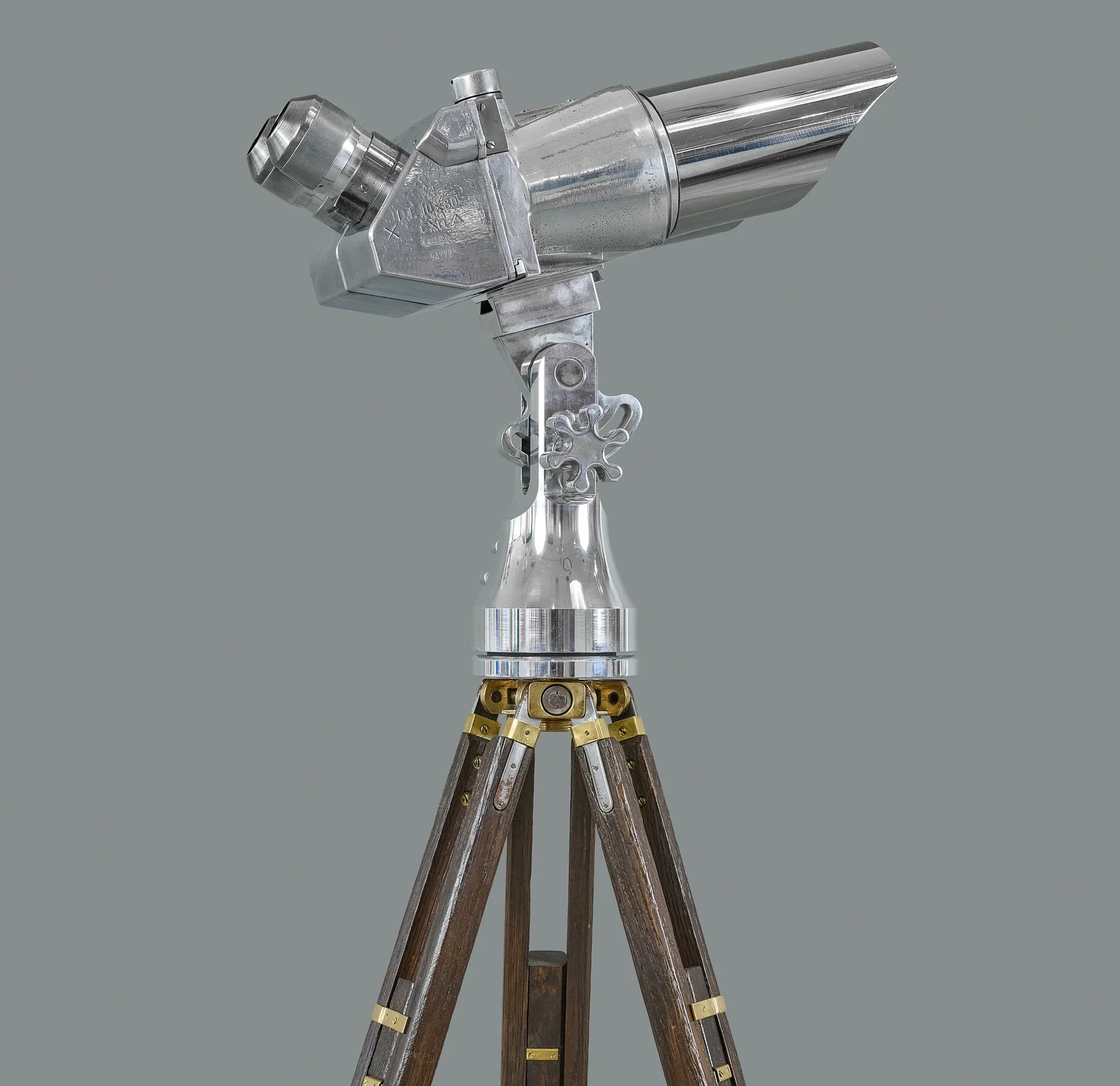 Emil Busch CXN 10×80 Flak binoculars body detail showing wartime code cxn and D.F. 10×80 markings — Daniels Antiques