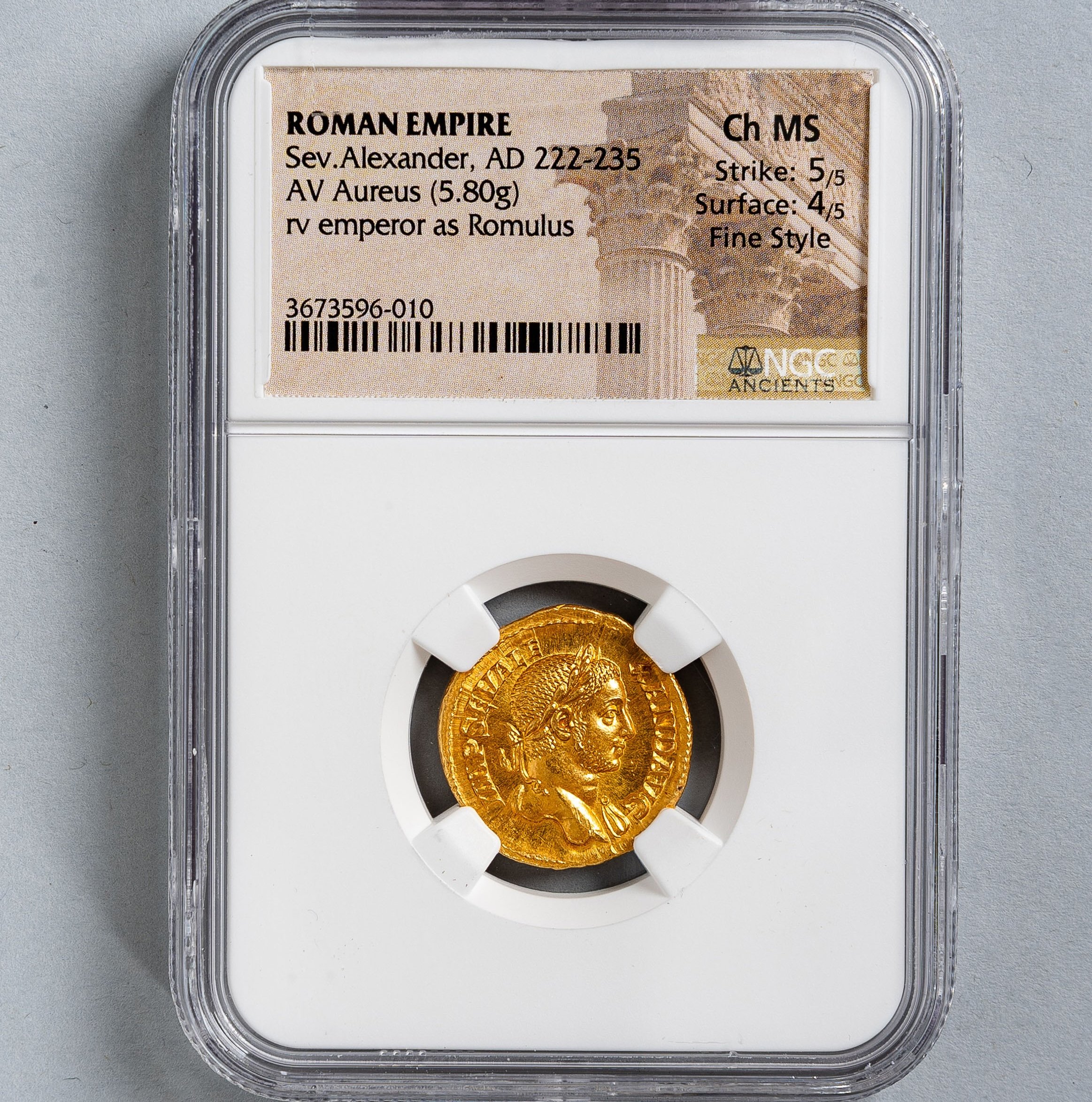 NGC Choice Mint State Fine Style slab of Severus Alexander aureus — Daniels Antiques