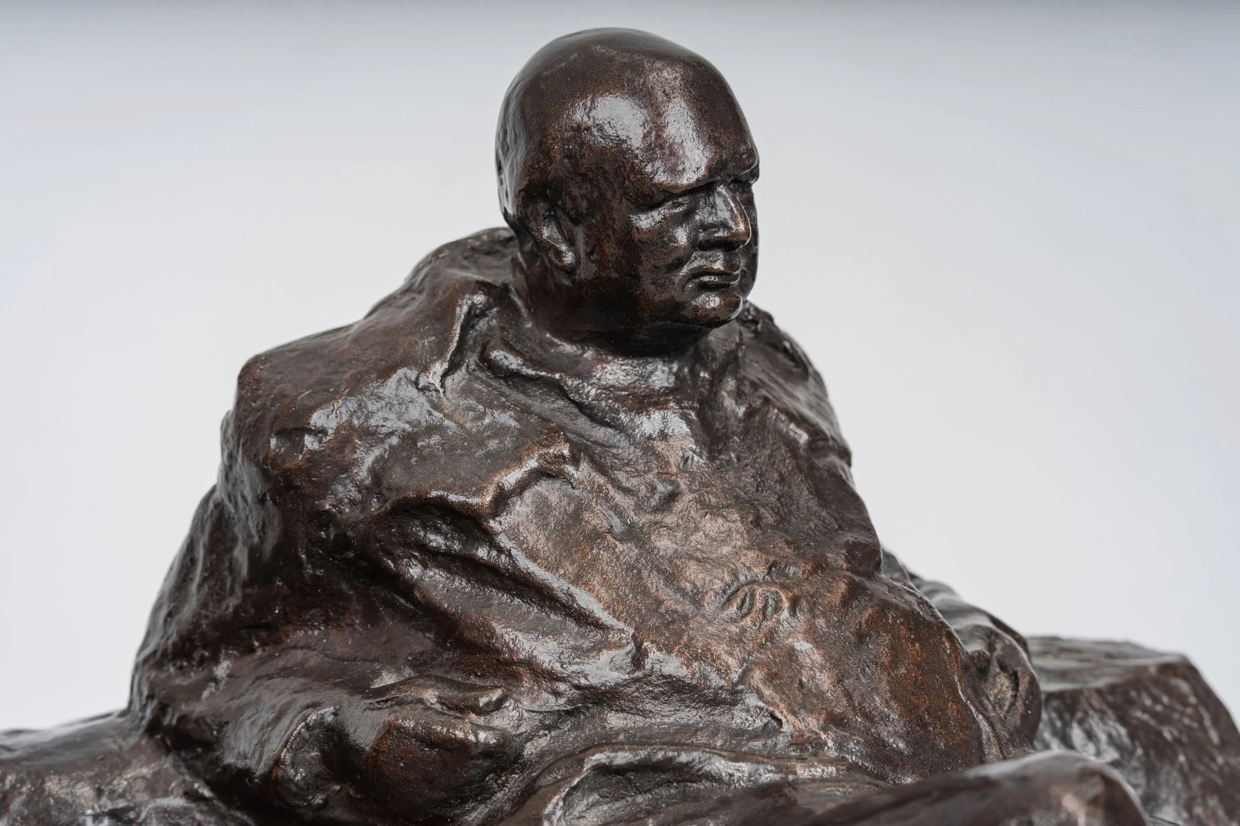 Side view of Oscar Nemon Married Life bronze sculpture Churchill and Clementine