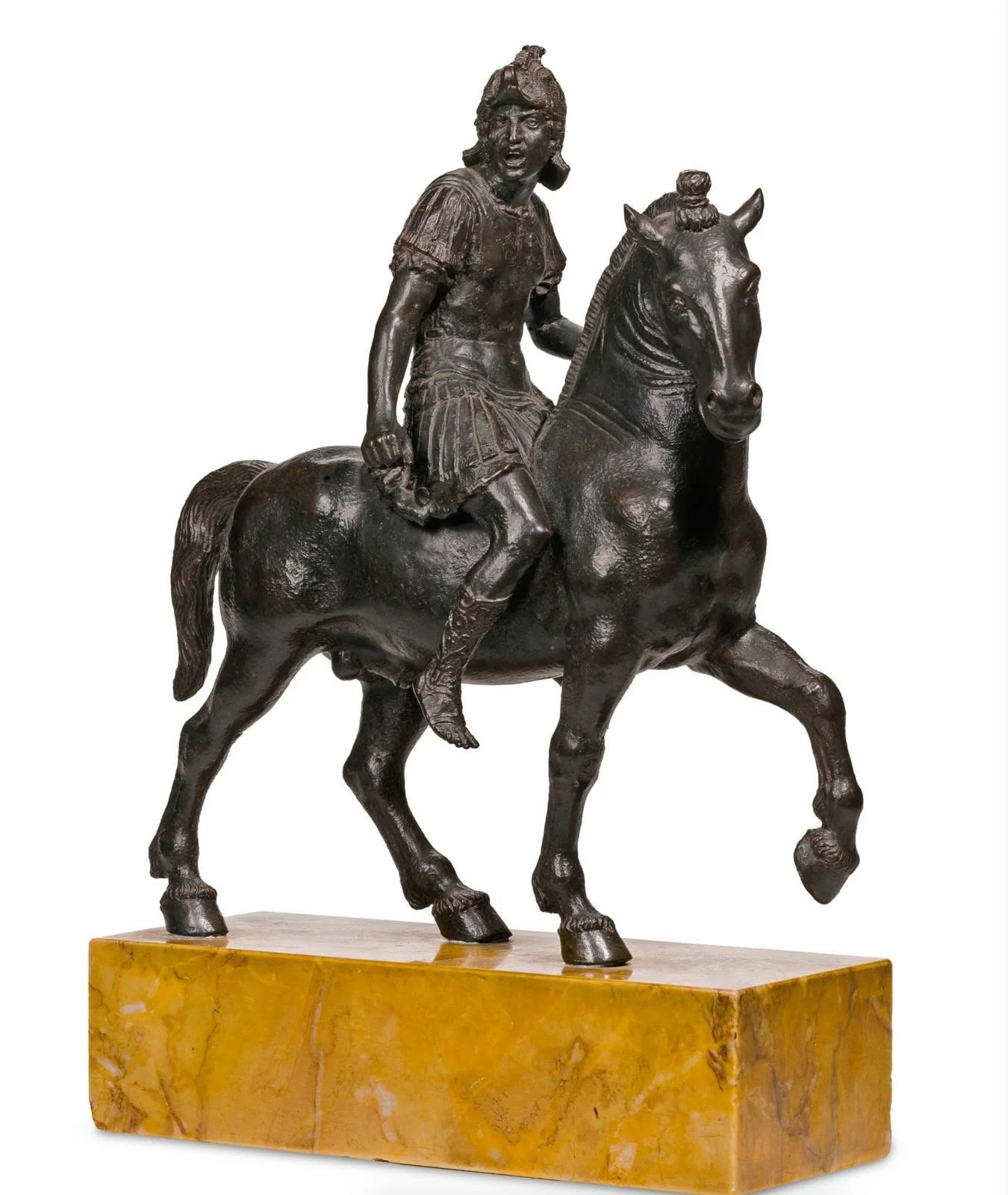 Bronze Shouting Horseman after Riccio, profile on Siena marble base, 19th century — Daniels Antiques