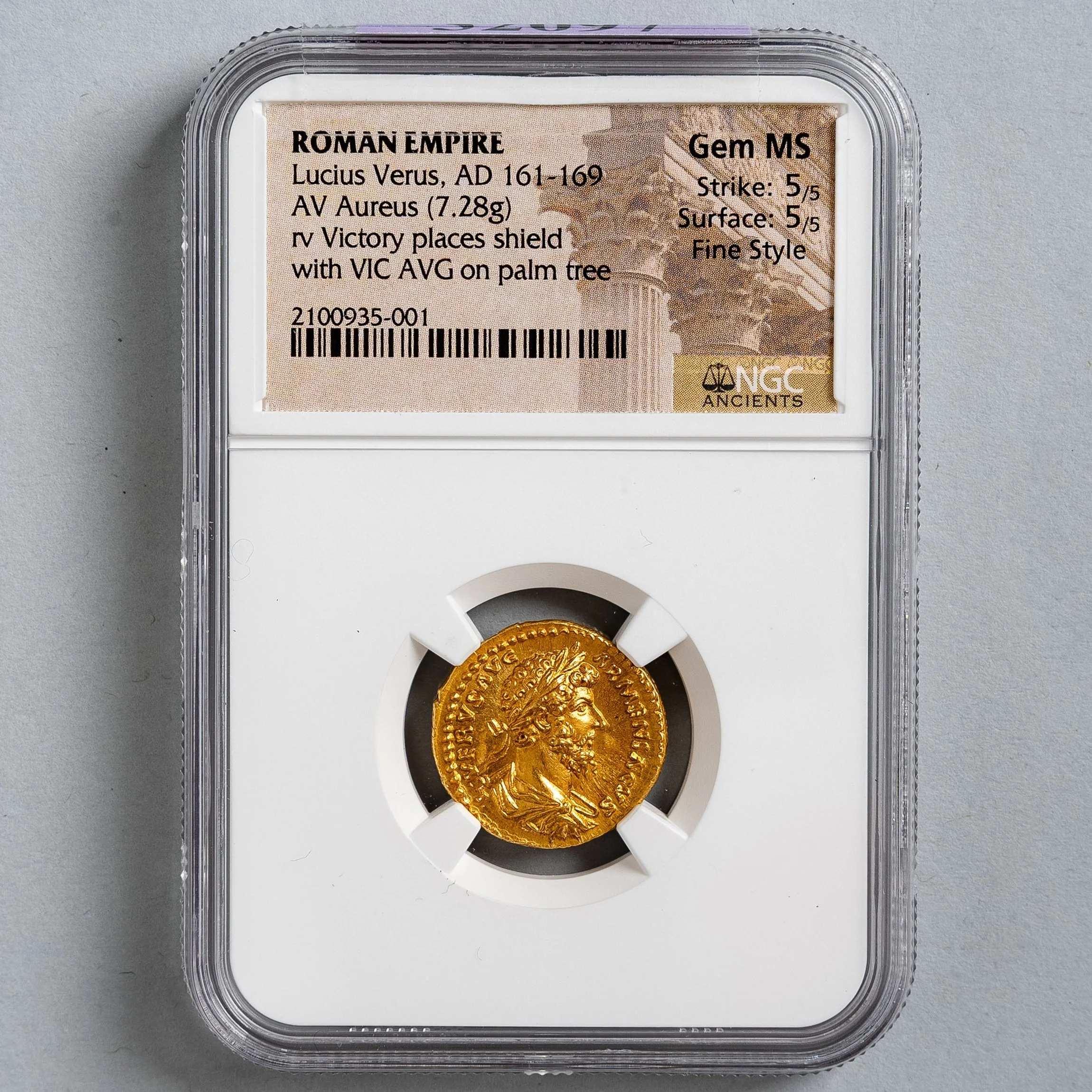 Lucius Verus gold aureus in NGC Gem MS Fine Style holder — Daniels Antiques