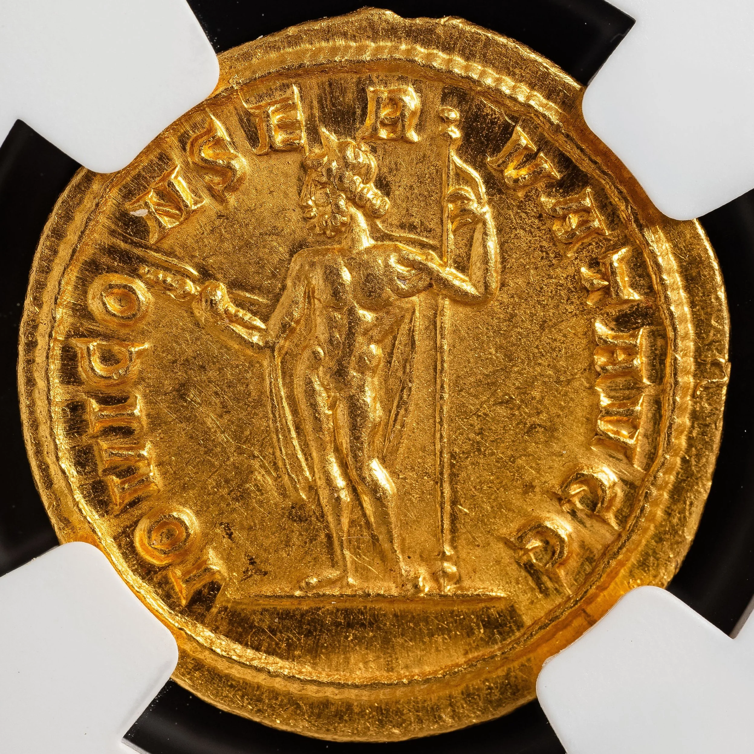Reverse of Maximian gold aureus, Jupiter with thunderbolt and scepter — Daniels Antiques