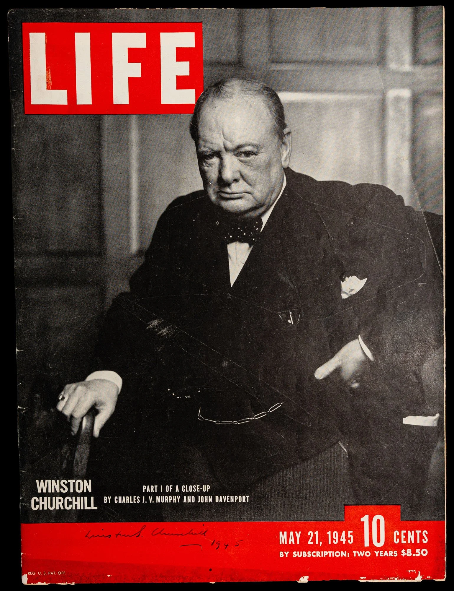 Winston Churchill Signed Life Magazine May 21 1945 VE Day Karsh Portrait