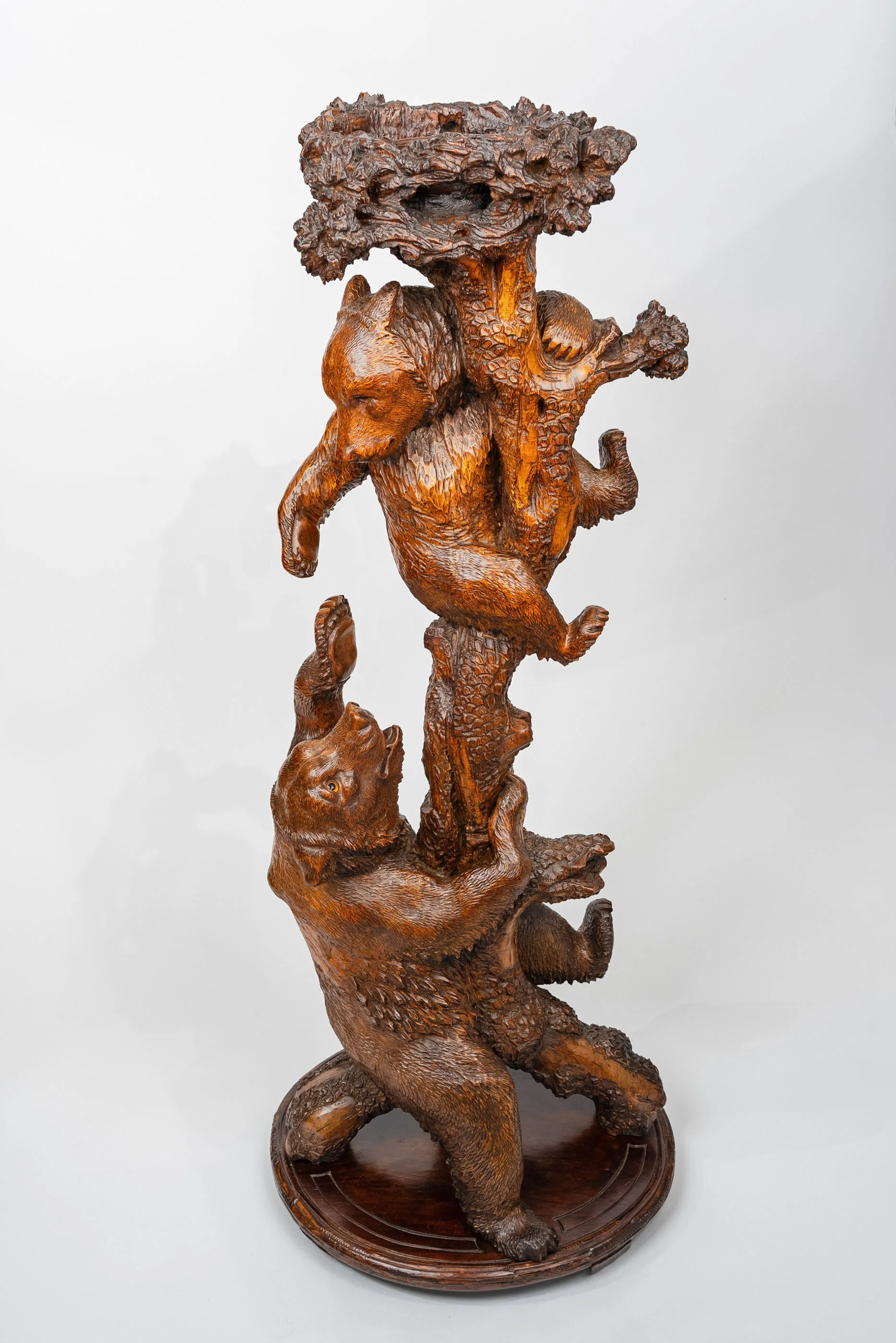 Side view of Black Forest carved bear jardinière plant stand, circa 1870 — Daniels Antiques