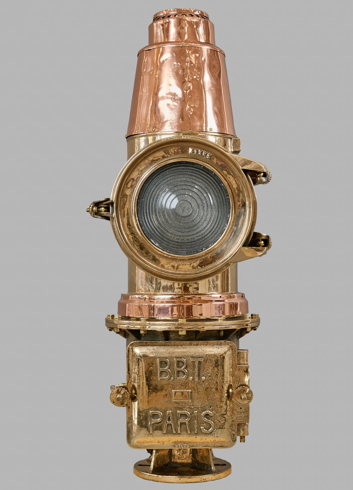 B.B.T. Paris brass and copper port leading light with Fresnel lens, circa 1900 — Daniels Antiques