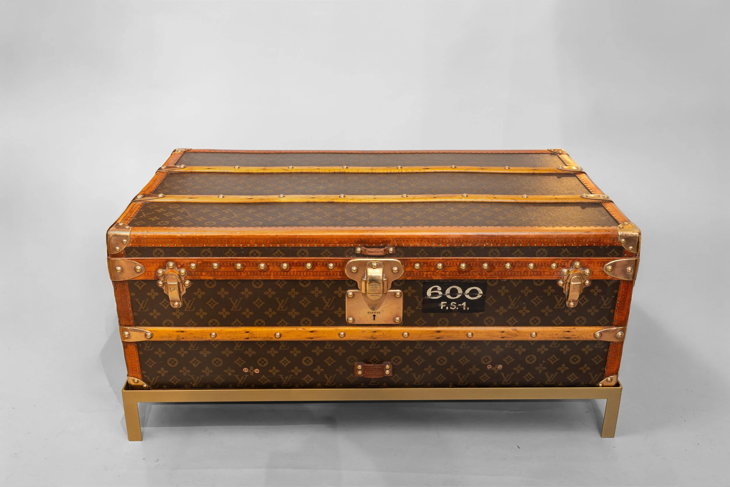 Louis Vuitton cabin trunk 1920s monogram canvas with original brass hardware and wooden slats