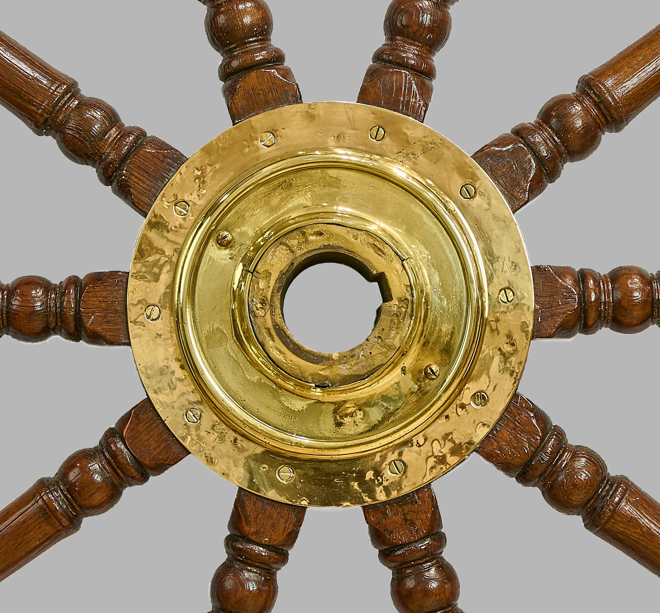 Brass hub and steering socket of oak ship's wheel, circa 1900 — Daniels Antiques