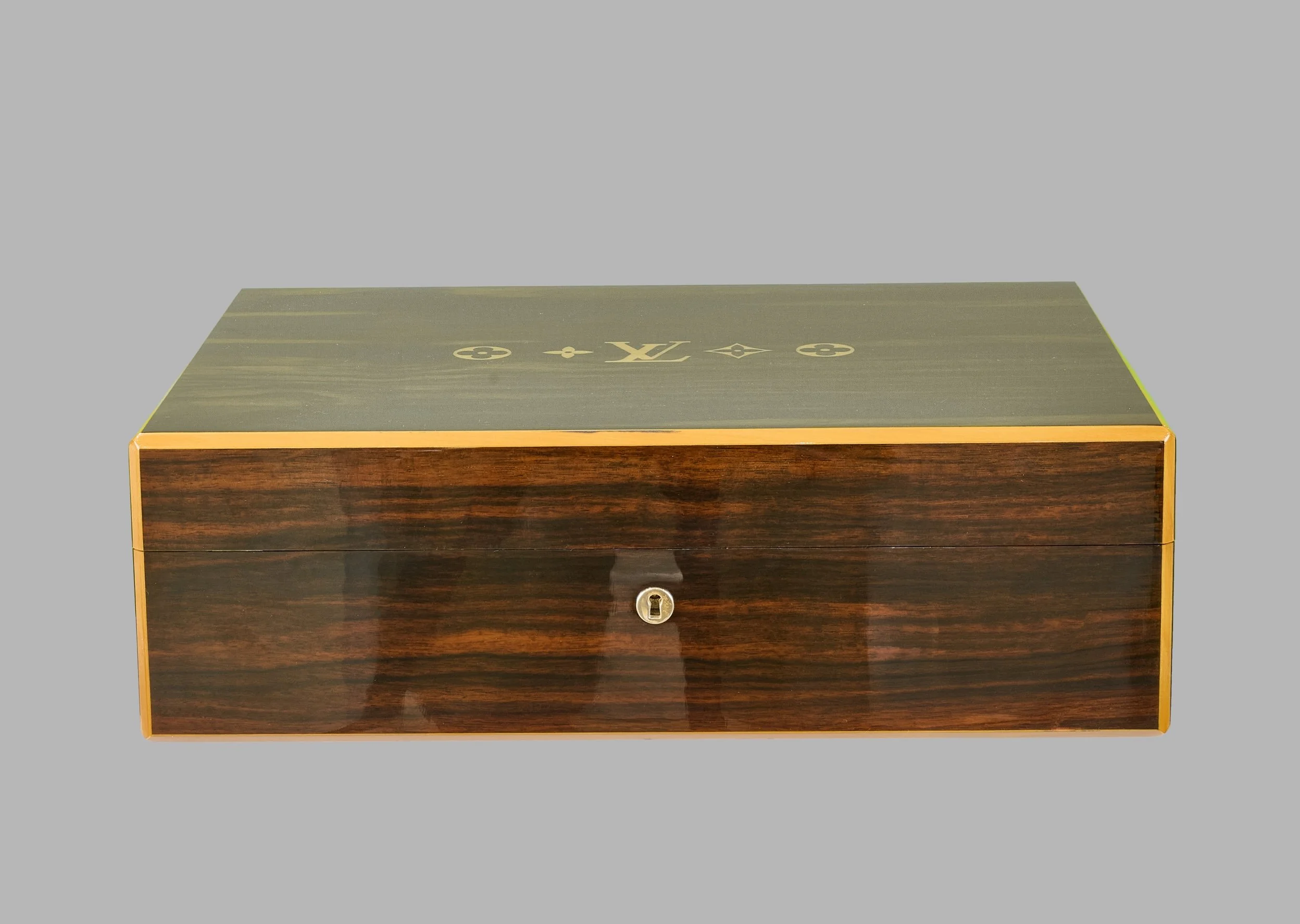 Louis Vuitton cigar humidor, monogram lacquered lid and ebony case — Daniels Antiques