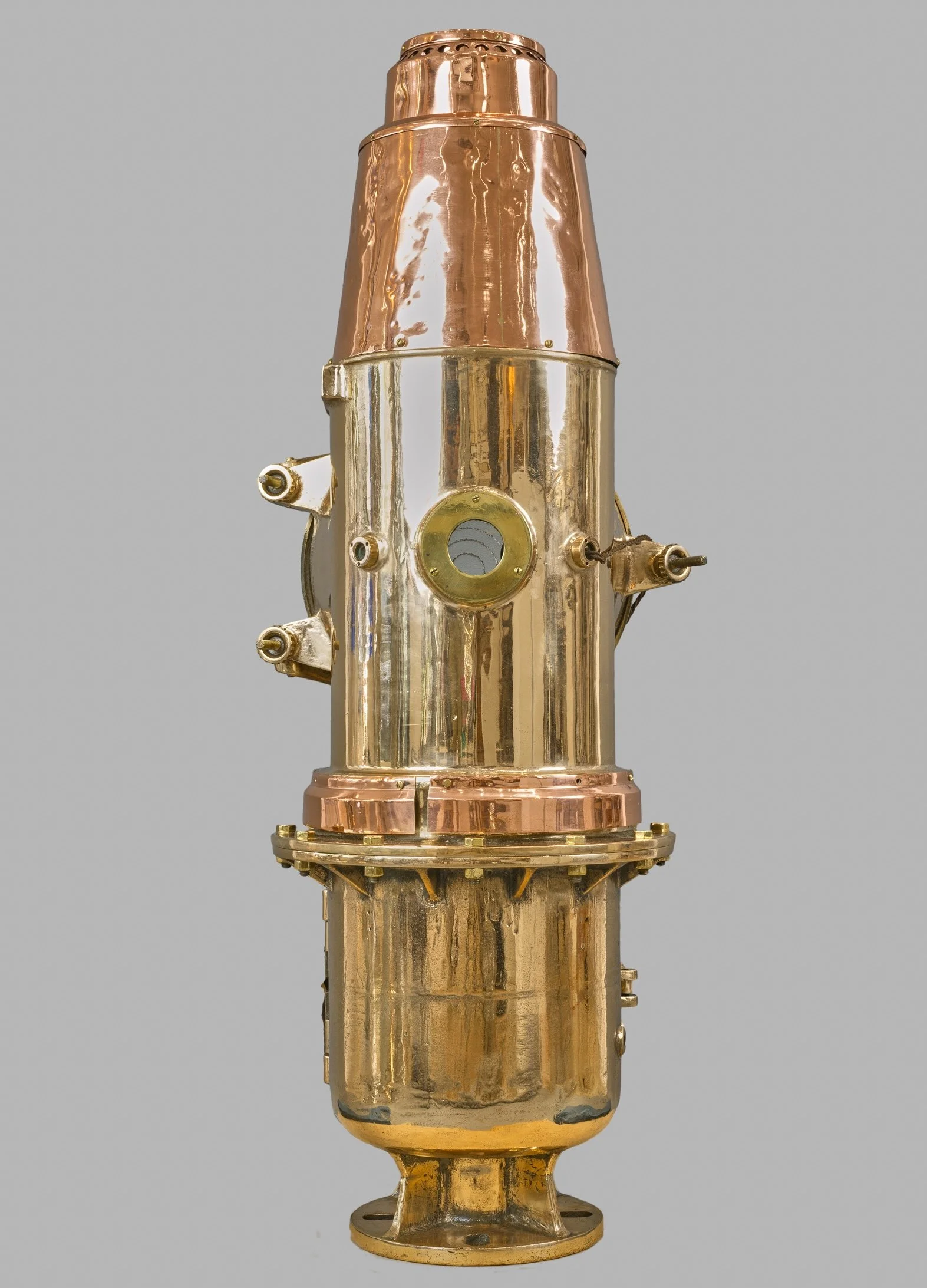 Rear view of B.B.T. Paris port leading light showing fuel reservoir and mounting flange — Daniels Antiques