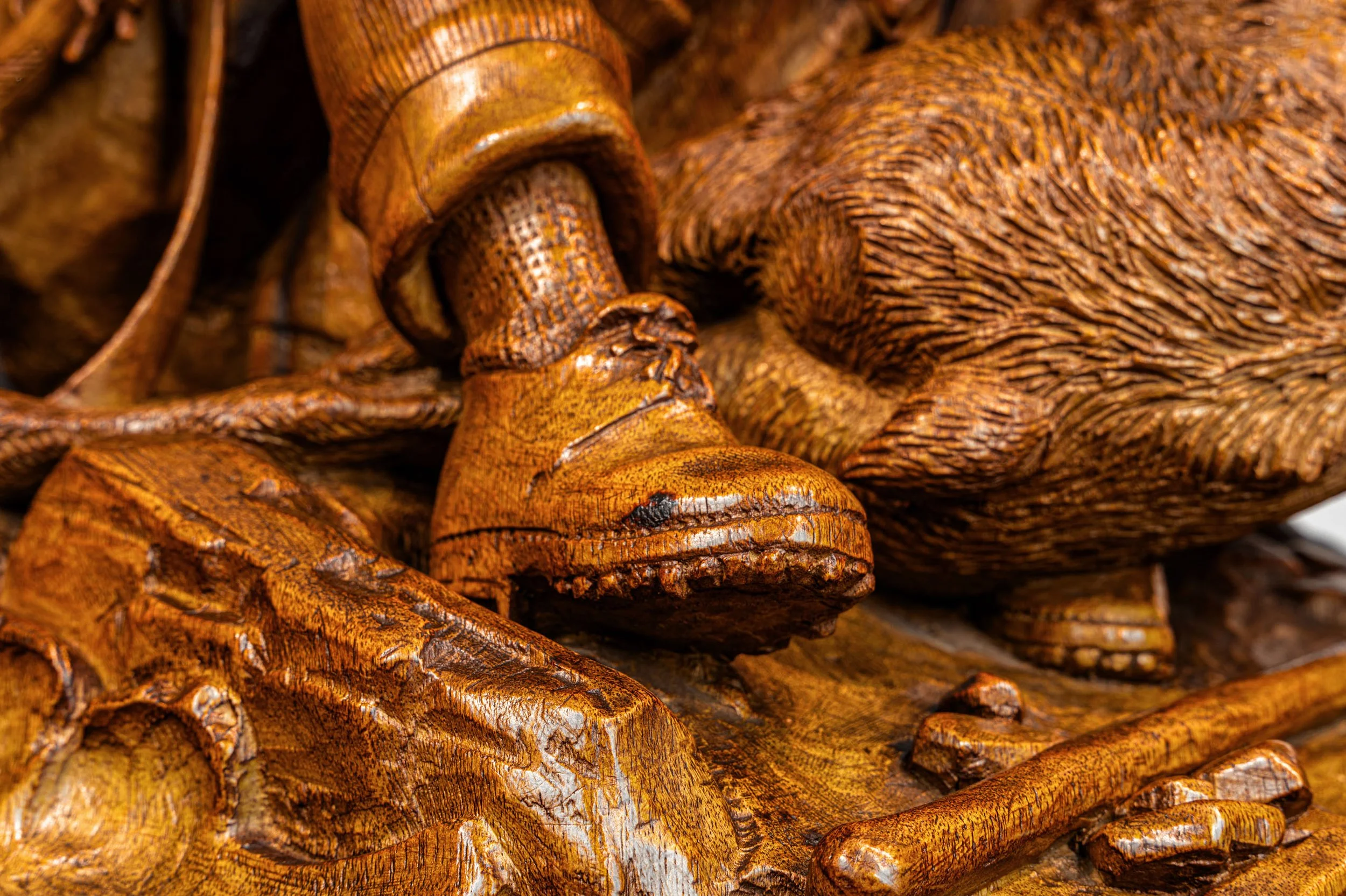Detail of boot, stocking and chamois fur, Johann Huggler hunter group, Brienz circa 1870