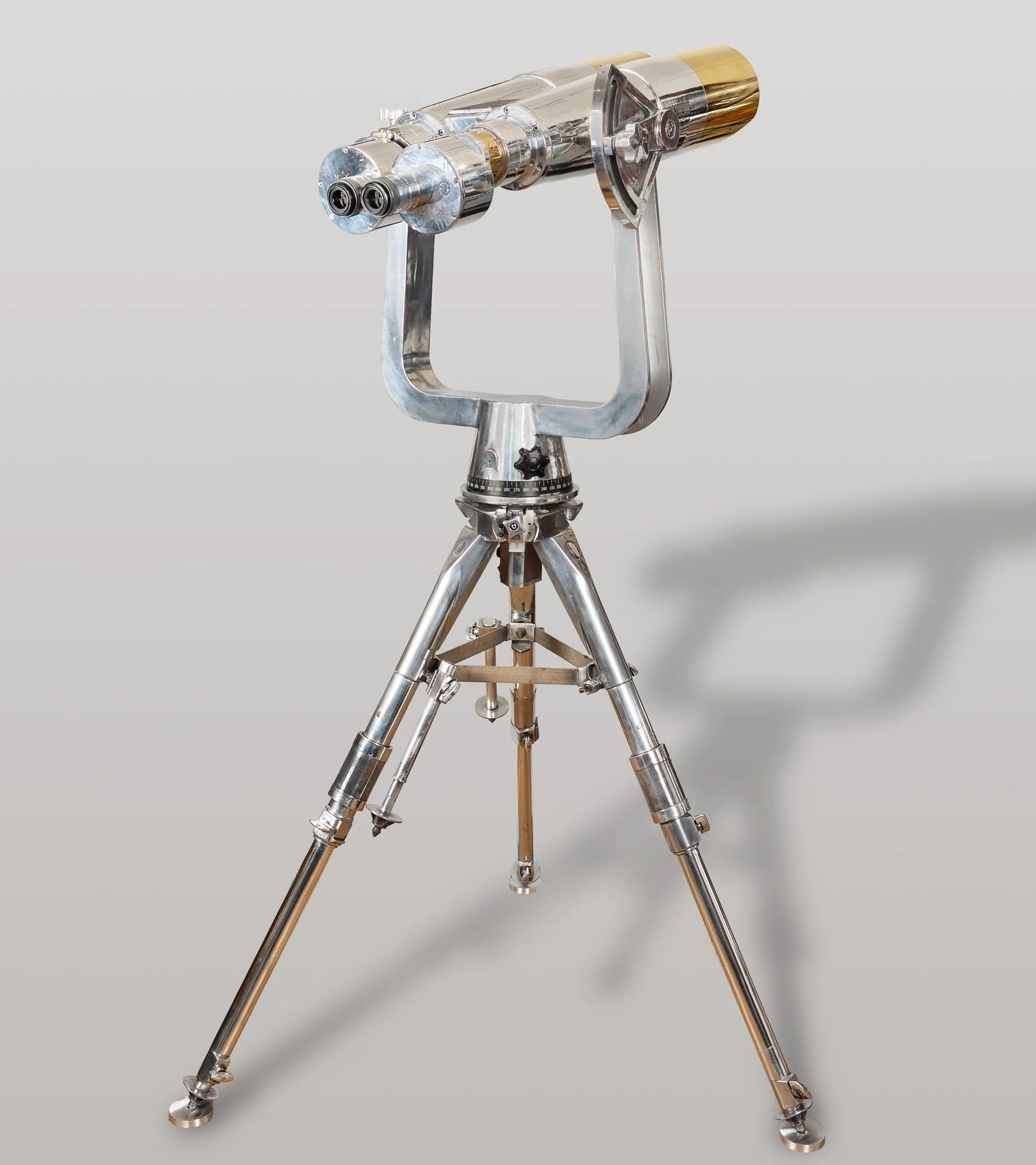 Deck mounted Fuji Meibo 25x150 big eye naval binoculars on metal tripod — Daniels Antiques