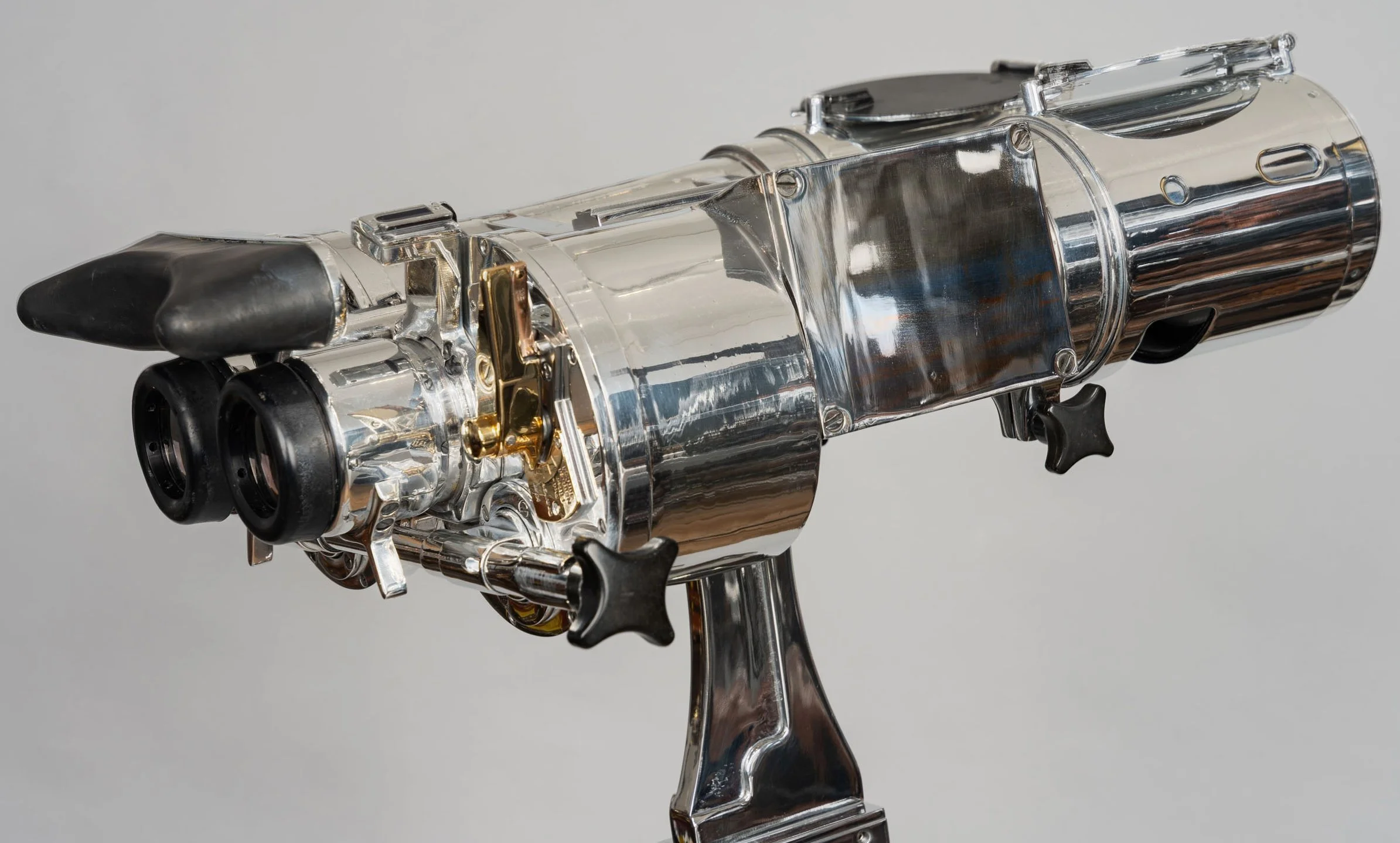 Carl Zeiss 8x60 Cold War naval binoculars, hand-polished to mirror finish, mounted on military tripod