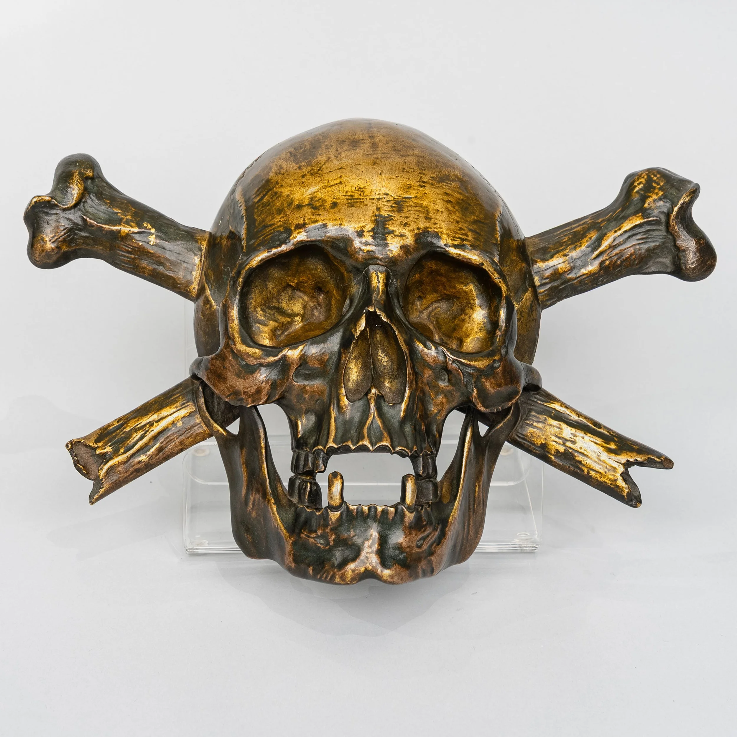 French Gilt Bronze Memento Mori, Skull and Crossed Bones