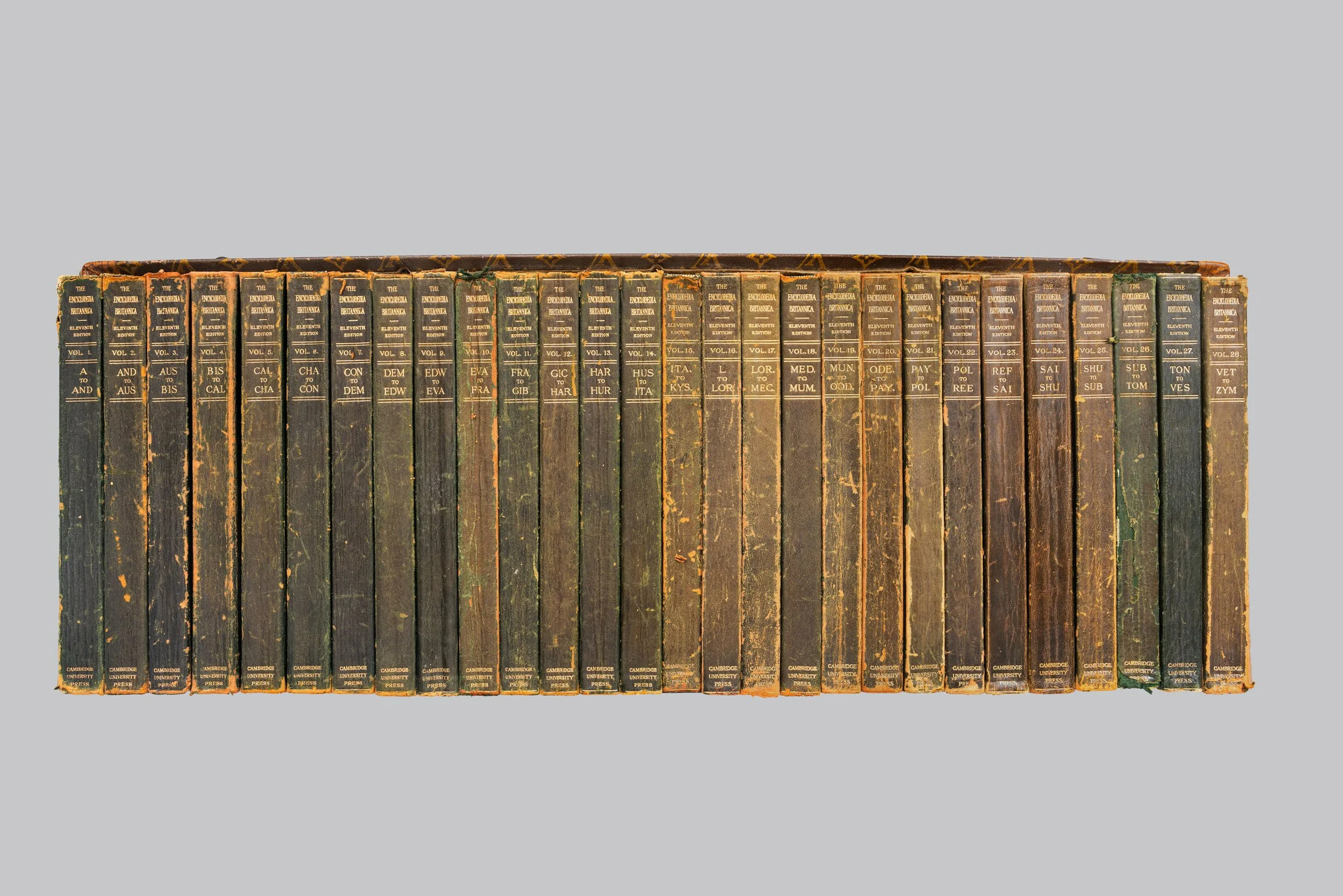 Interior of Louis Vuitton library trunk with Encyclopaedia Britannica volumes