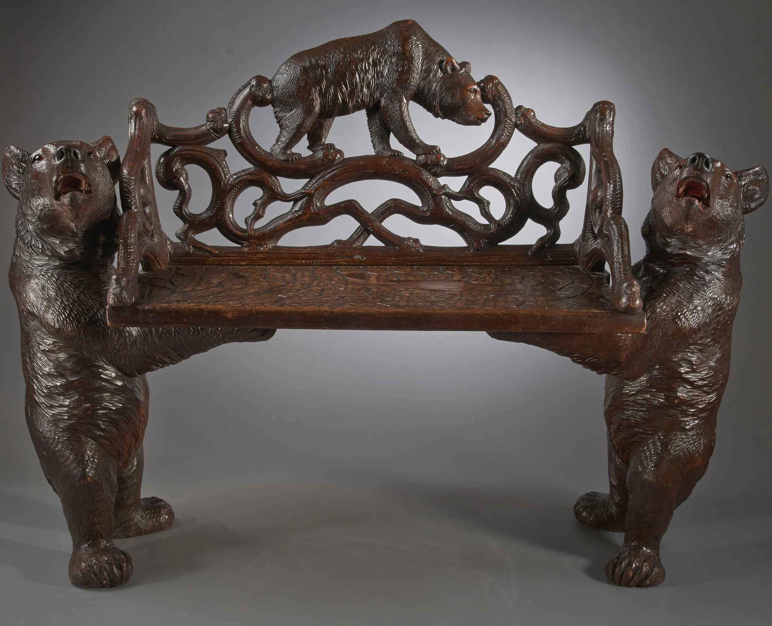 Swiss Black Forest Bear Bench, c. 1870