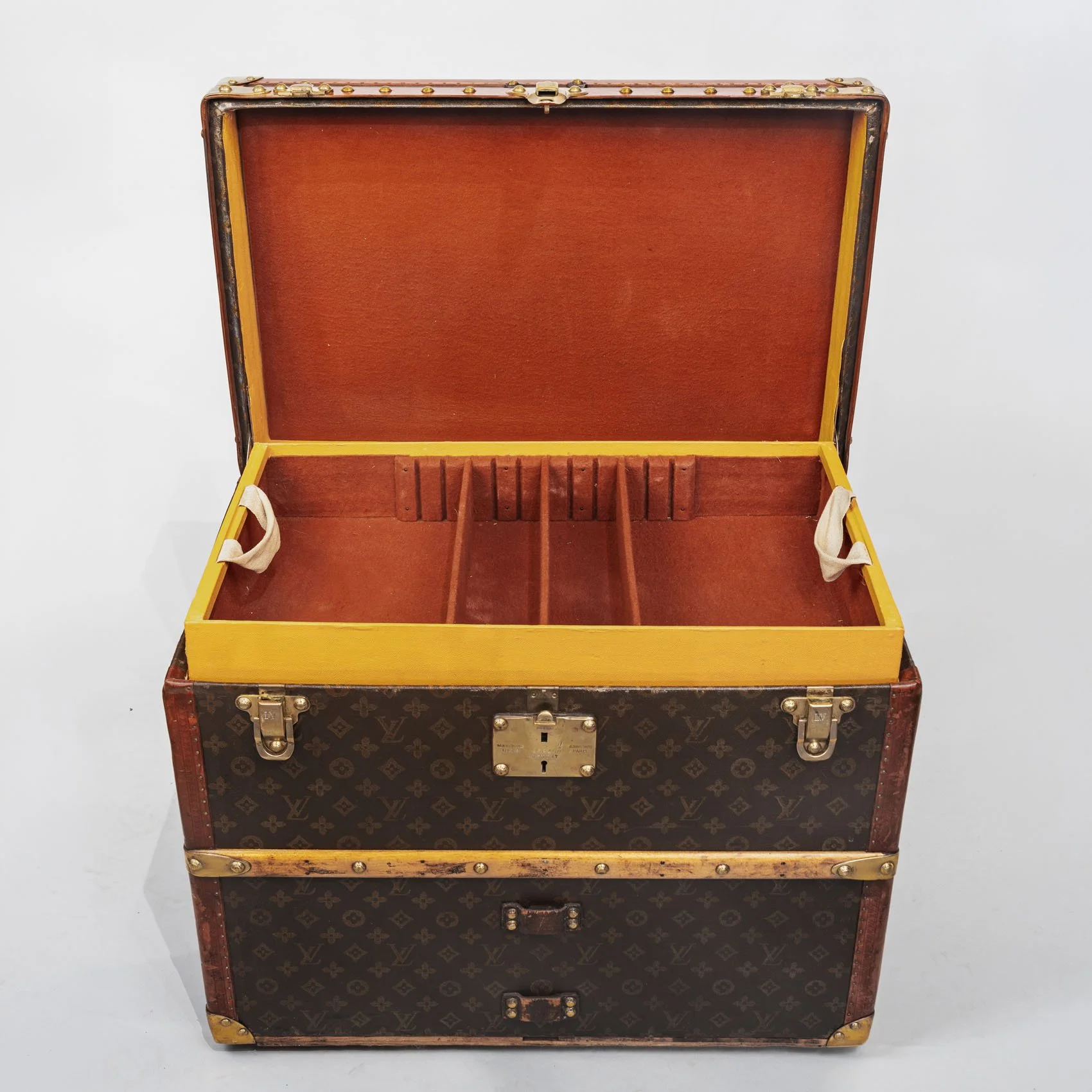 Louis Vuitton shoe trunk 1920s interior with fitted trays and compartments for footwear storage