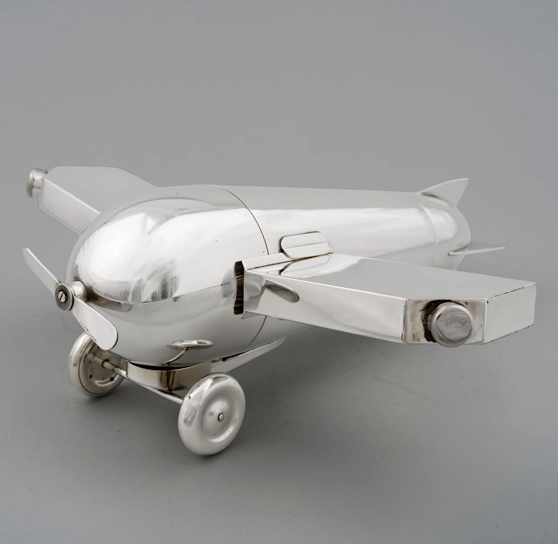Antique J.A. Henckels Silver-Plated Airplane Cocktail Set, circa 1928