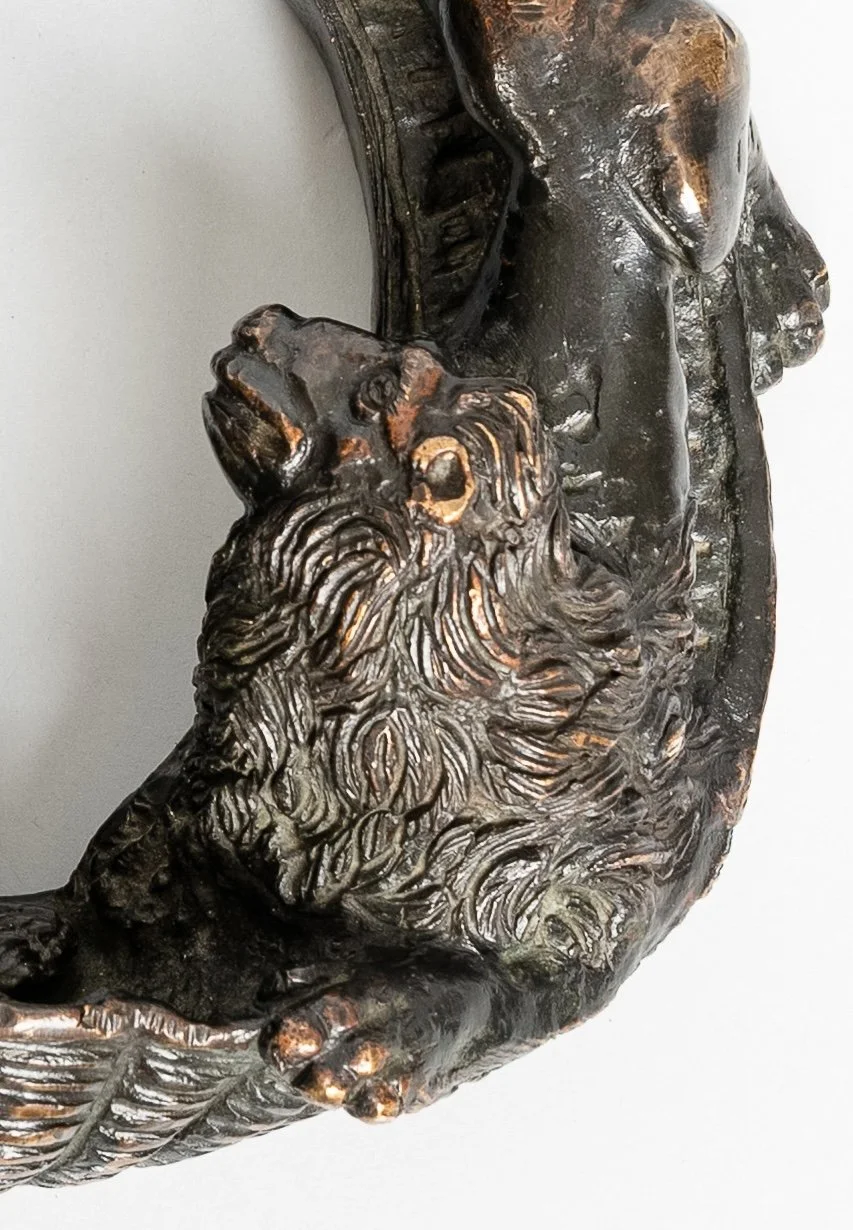 Hand-chased lion mane detail on an antique bronze — Daniels Antiques