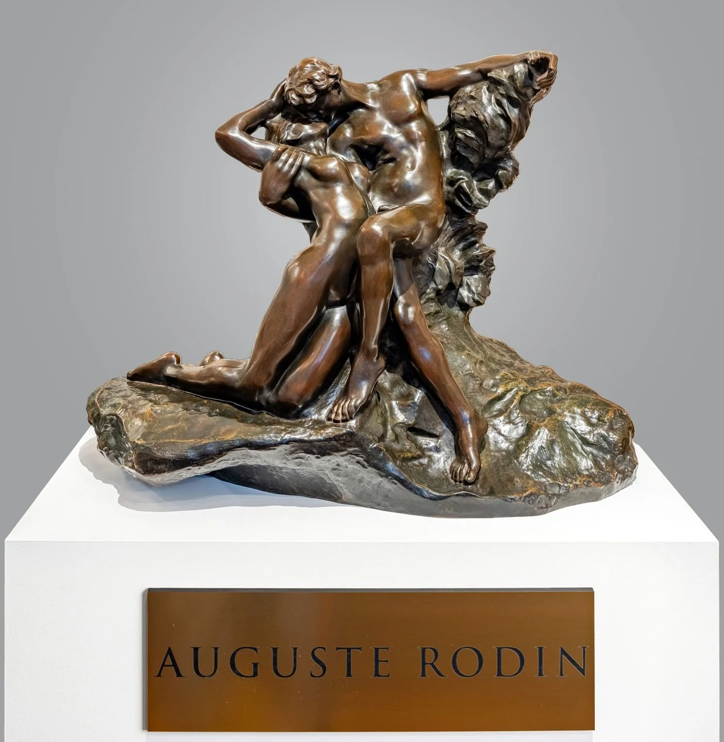 Rodin bronze Eternal Spring, two nude lovers embracing on a rock — Daniels Antiques