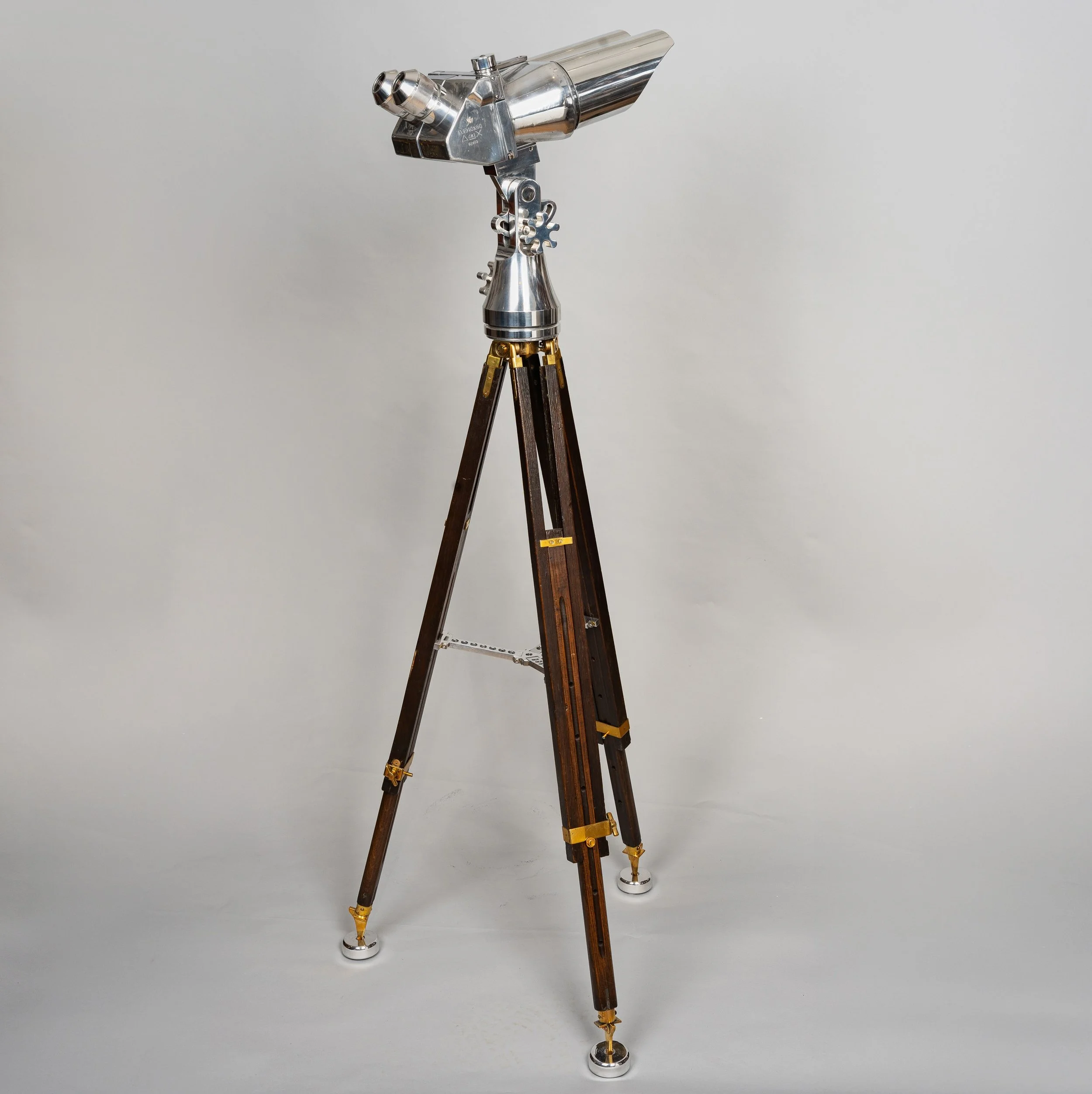 WWII German 10×80 Flakfernrohr anti-aircraft binoculars on period hardwood-and-brass tripod — Daniels Antiques