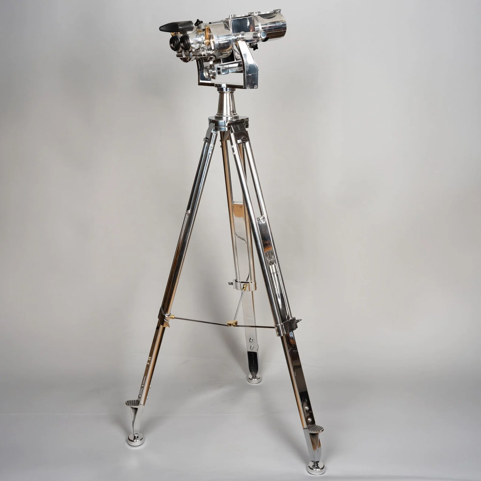 Carl Zeiss DF 8×60 naval fire control binoculars on period chrome tripod, full view
