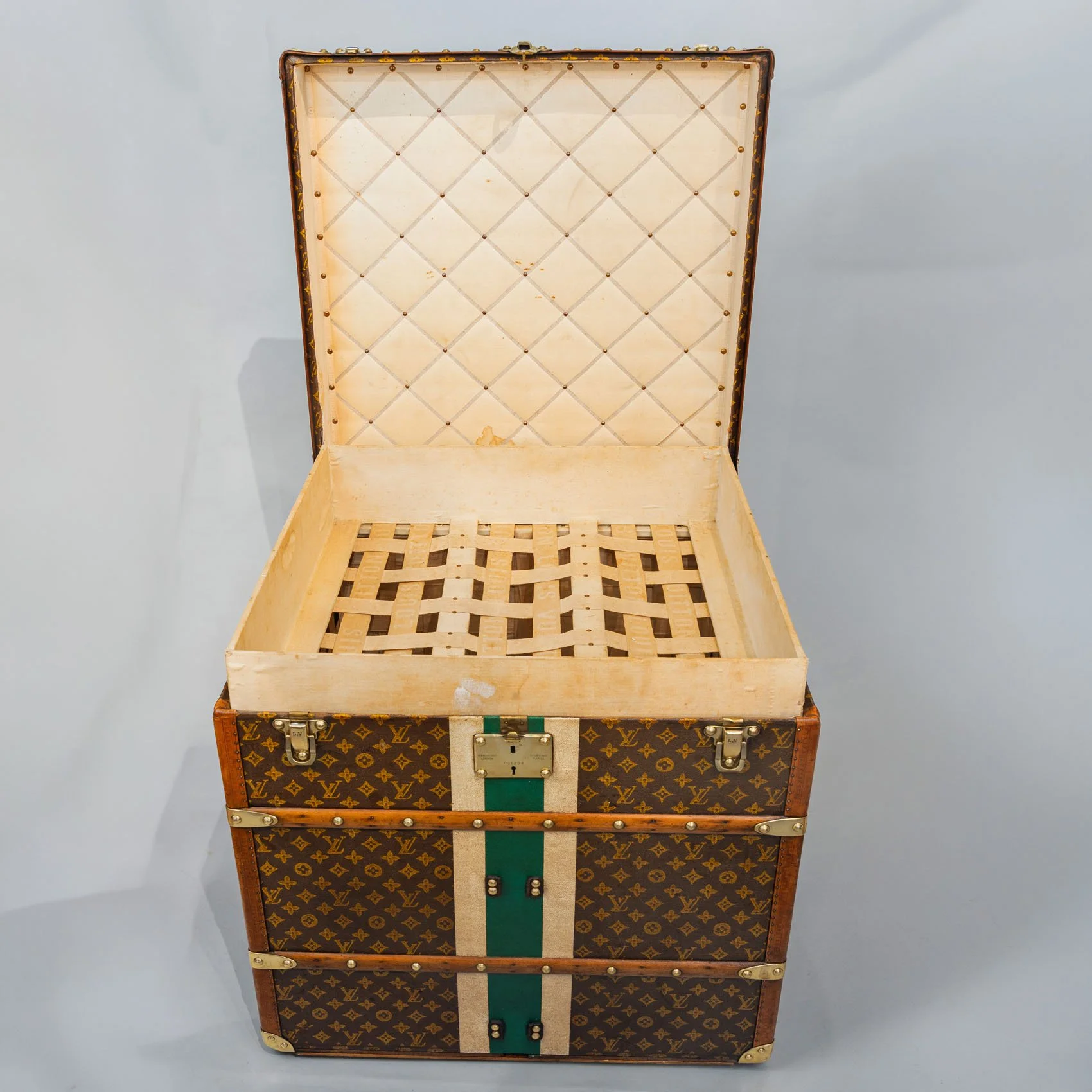 Interior of Louis Vuitton double hat trunk with fitted hat cage system