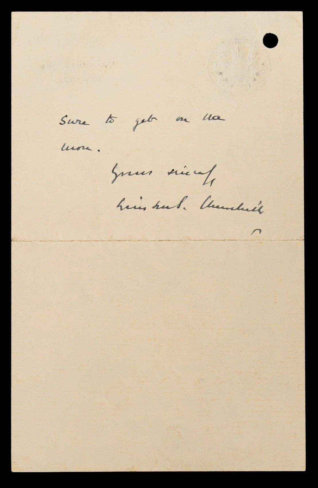 Reverse of Winston Churchill autograph letter 1944 with signature discussing Normandy campaign