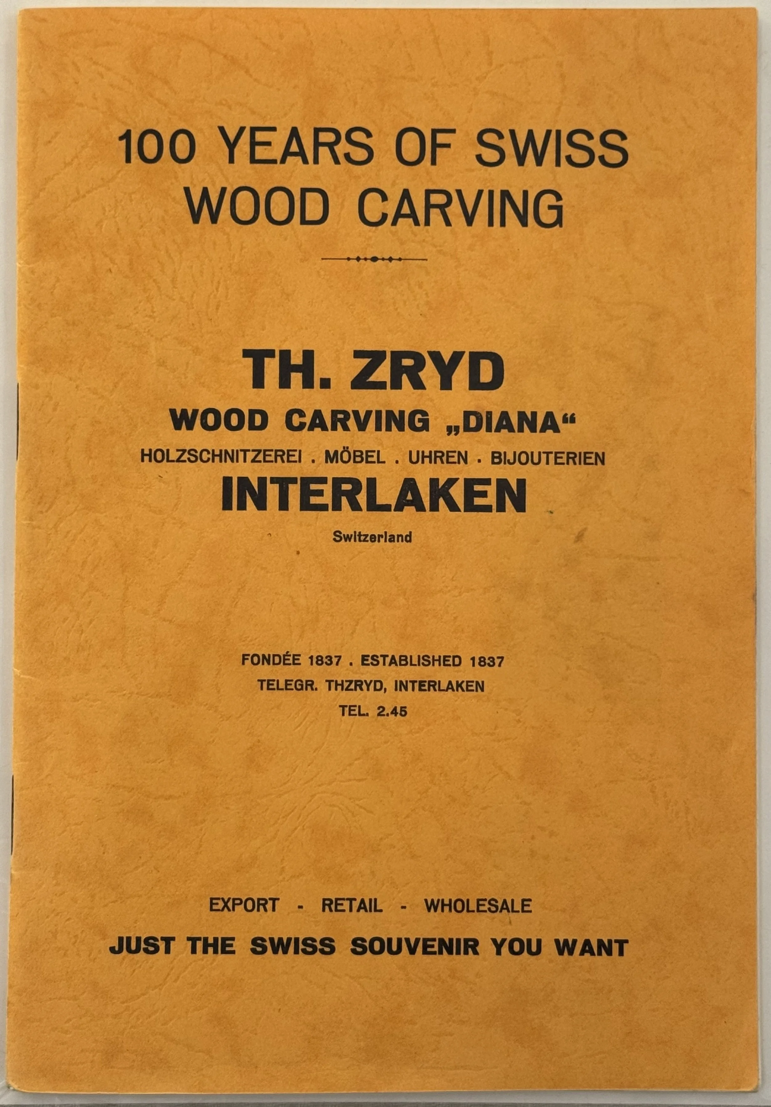 Original Swiss Black Forest carving catalogue, Th. Zryd "Diana," Interlaken, 1837 — Daniels Antiques