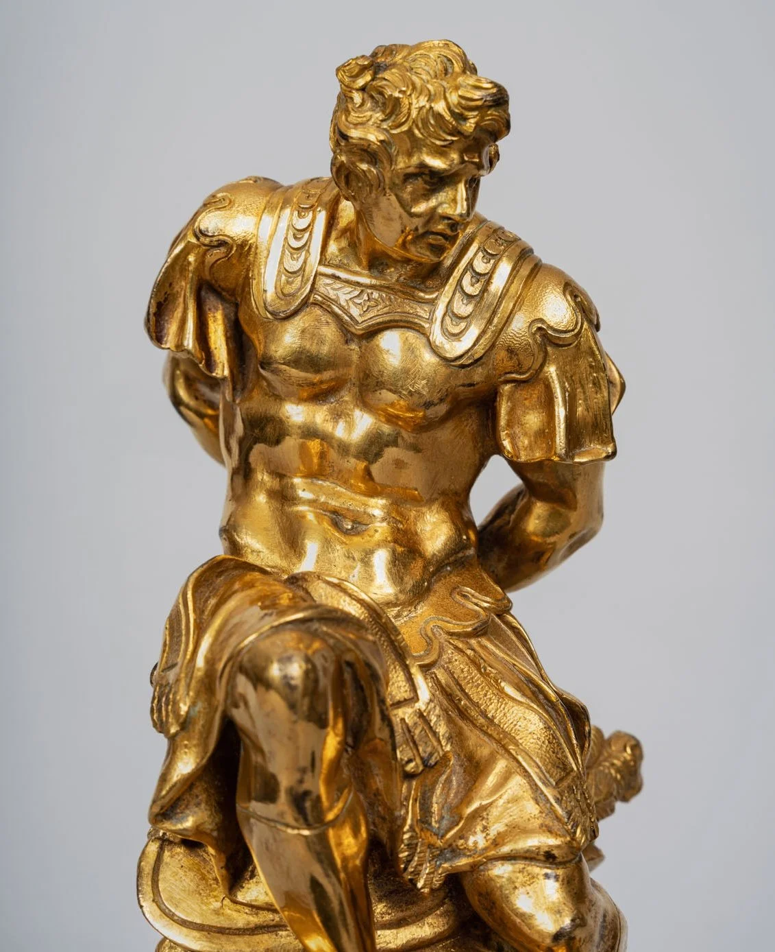 Gilt bronze Mars, god of war, in muscled cuirass, head lowered — Daniels Antiques