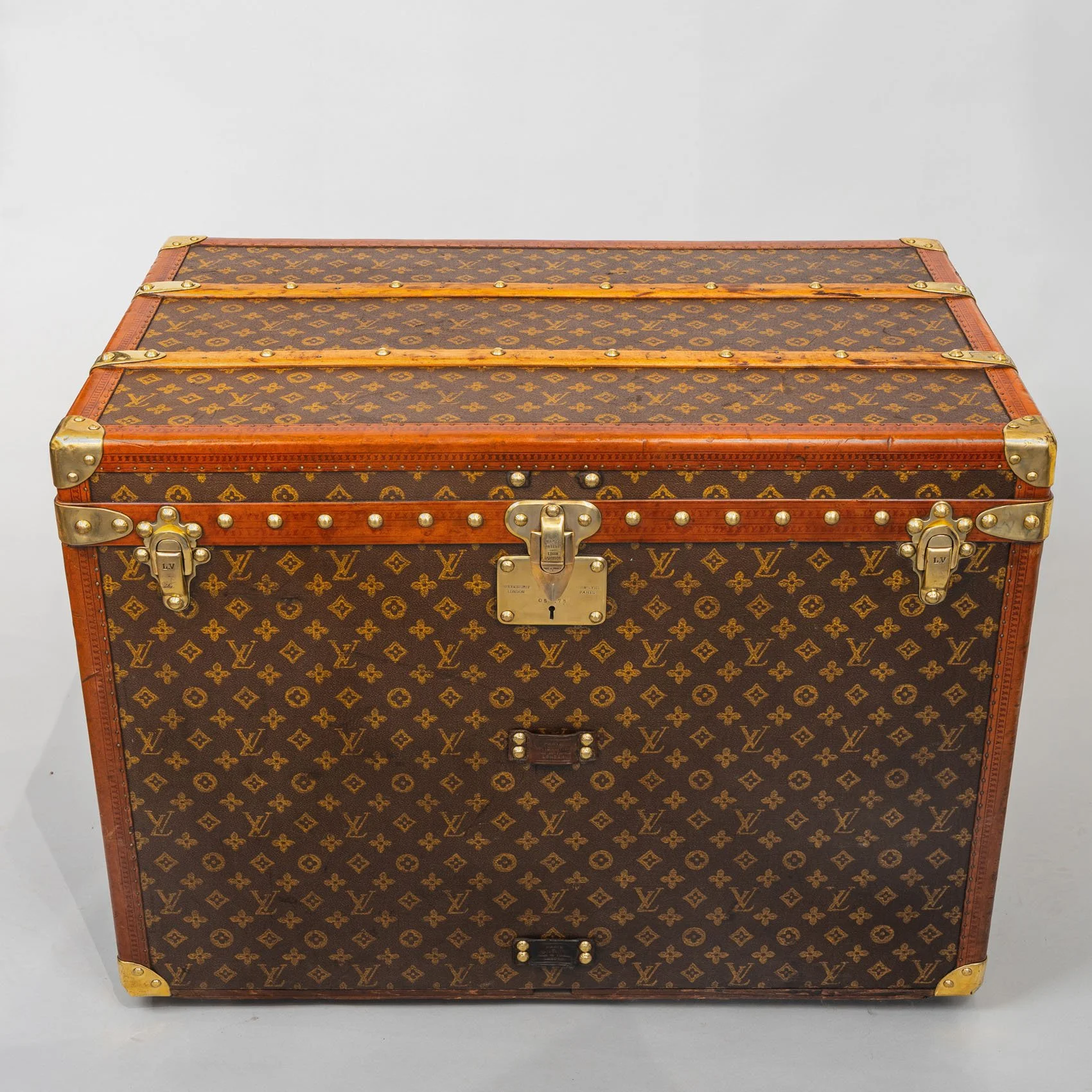 Louis Vuitton half steamer trunk in monogram canvas with brass fittings, circa 1920