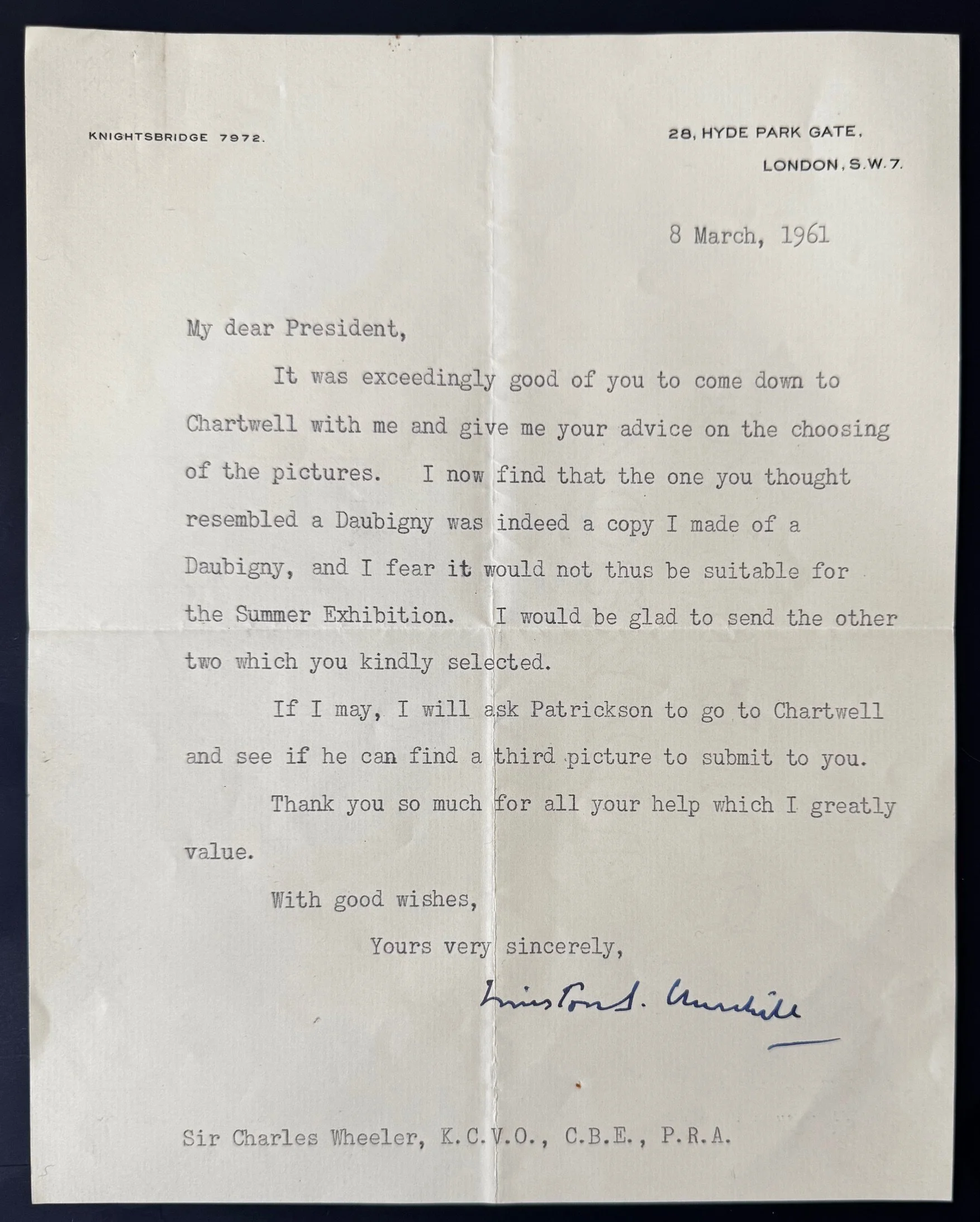 Sir Winston Churchill Typed Letter.