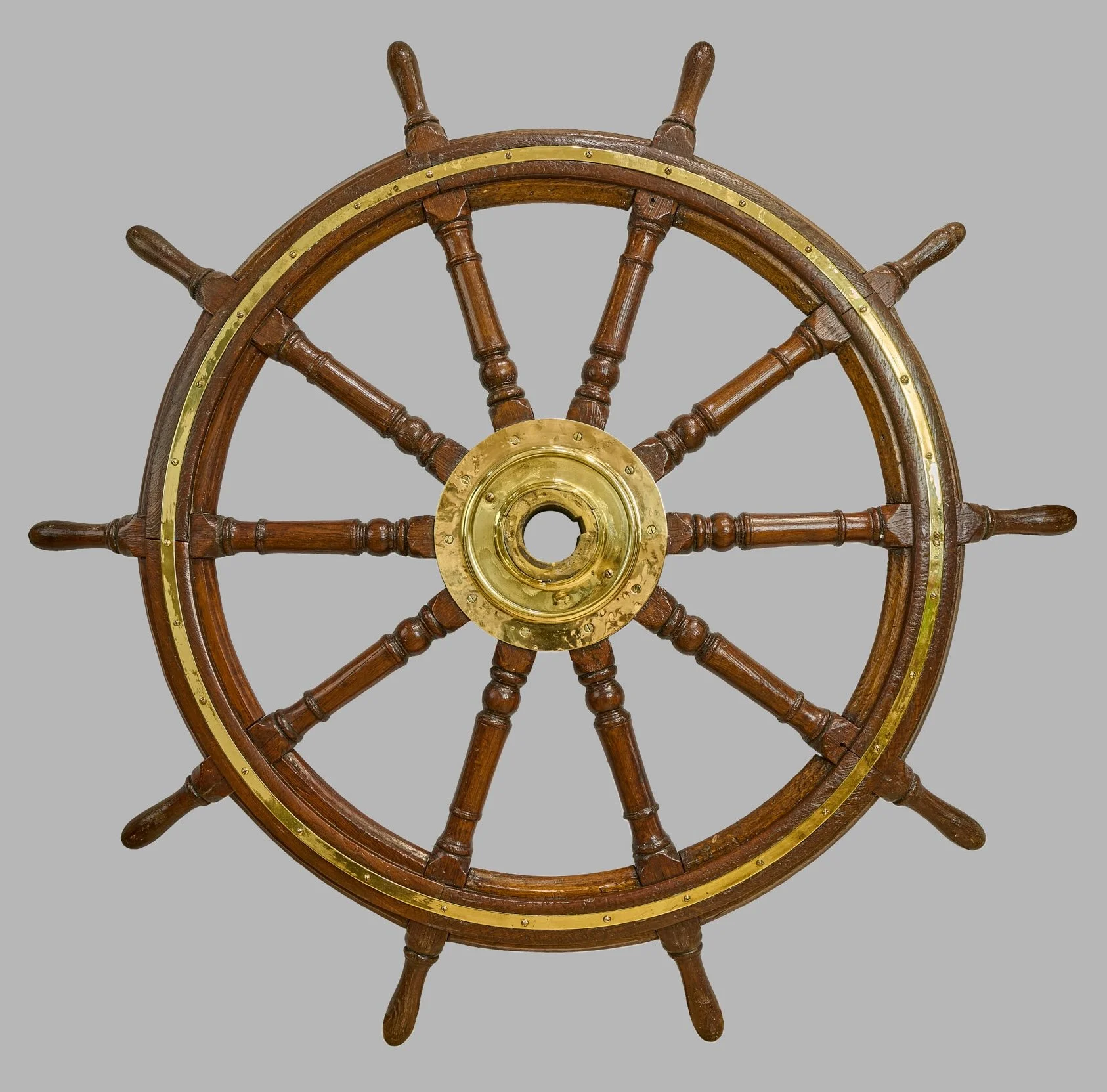 Antique Oak and Brass Ship's Wheel, Circa 1900