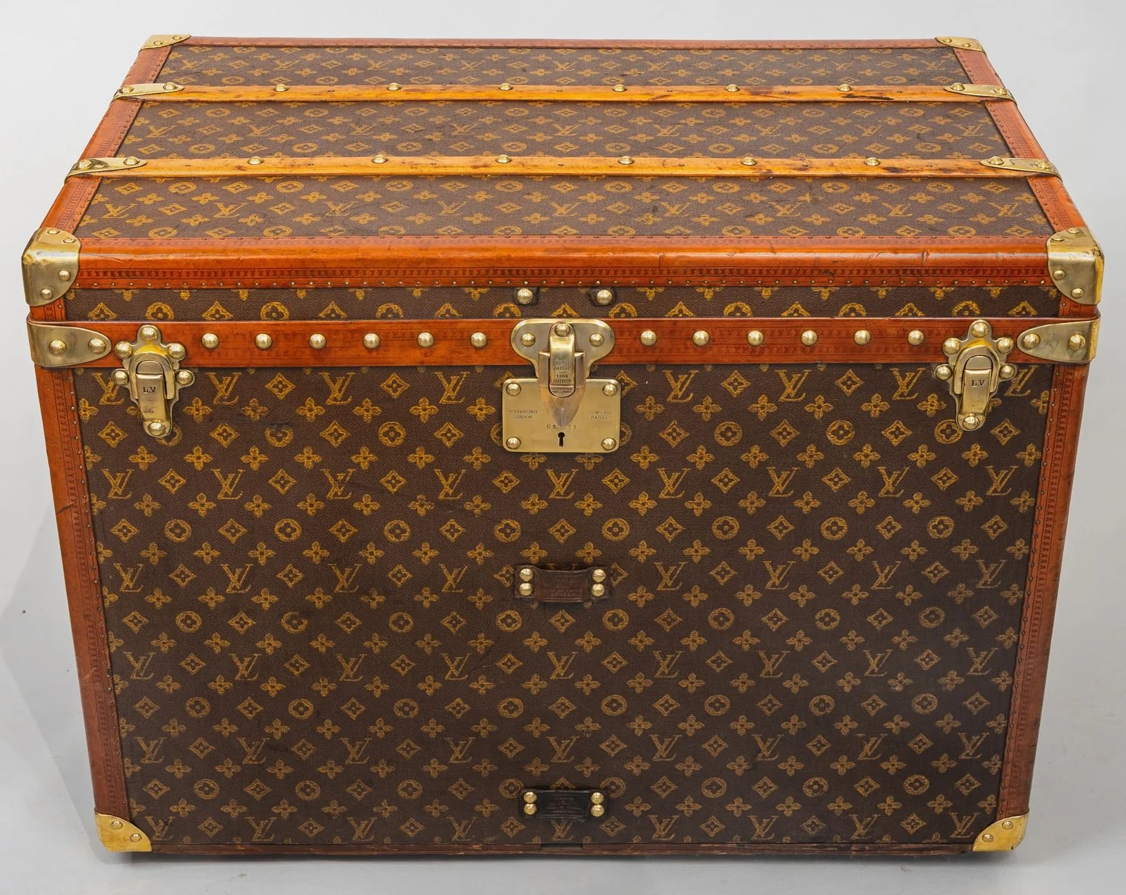Louis Vuitton Monogram steamer trunk, c.1920s, with tobacco canvas, lozine trim and hand-polished brass hardware — Daniels Antiques