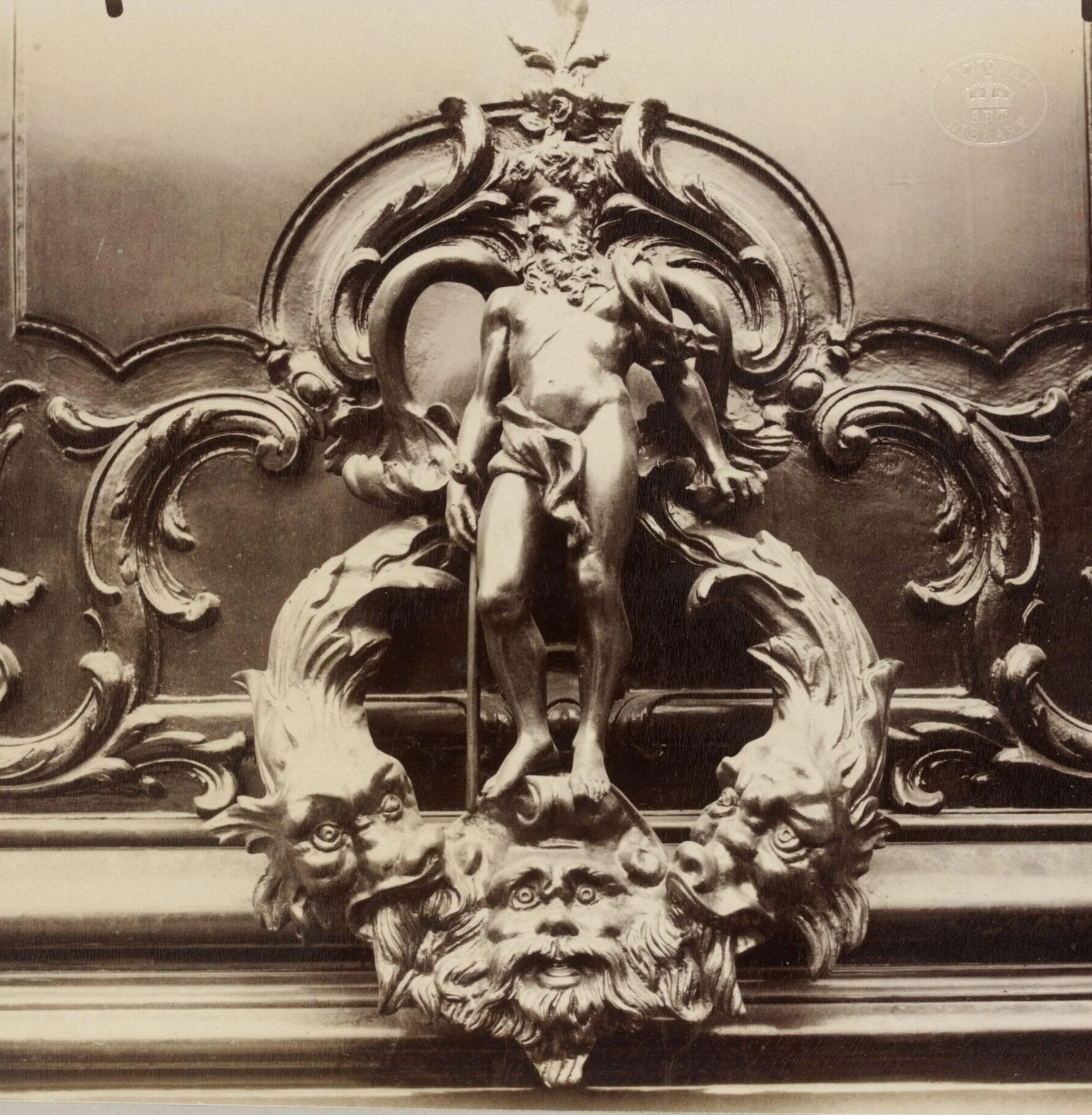 Eugene Atget photograph of a Neptune bronze door knocker on the Hotel Porges doors, Paris, 1903 — Daniels Antiques