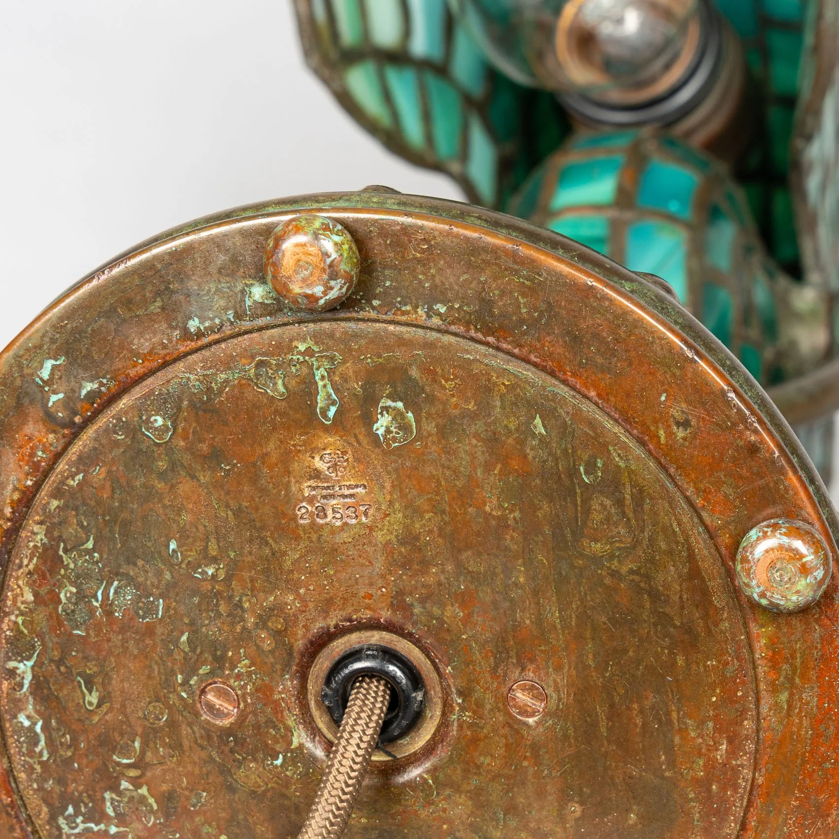Tiffany Studios New York stamp on Nautilus lamp base, no. 28537, circa 1905 — Daniels Antiques