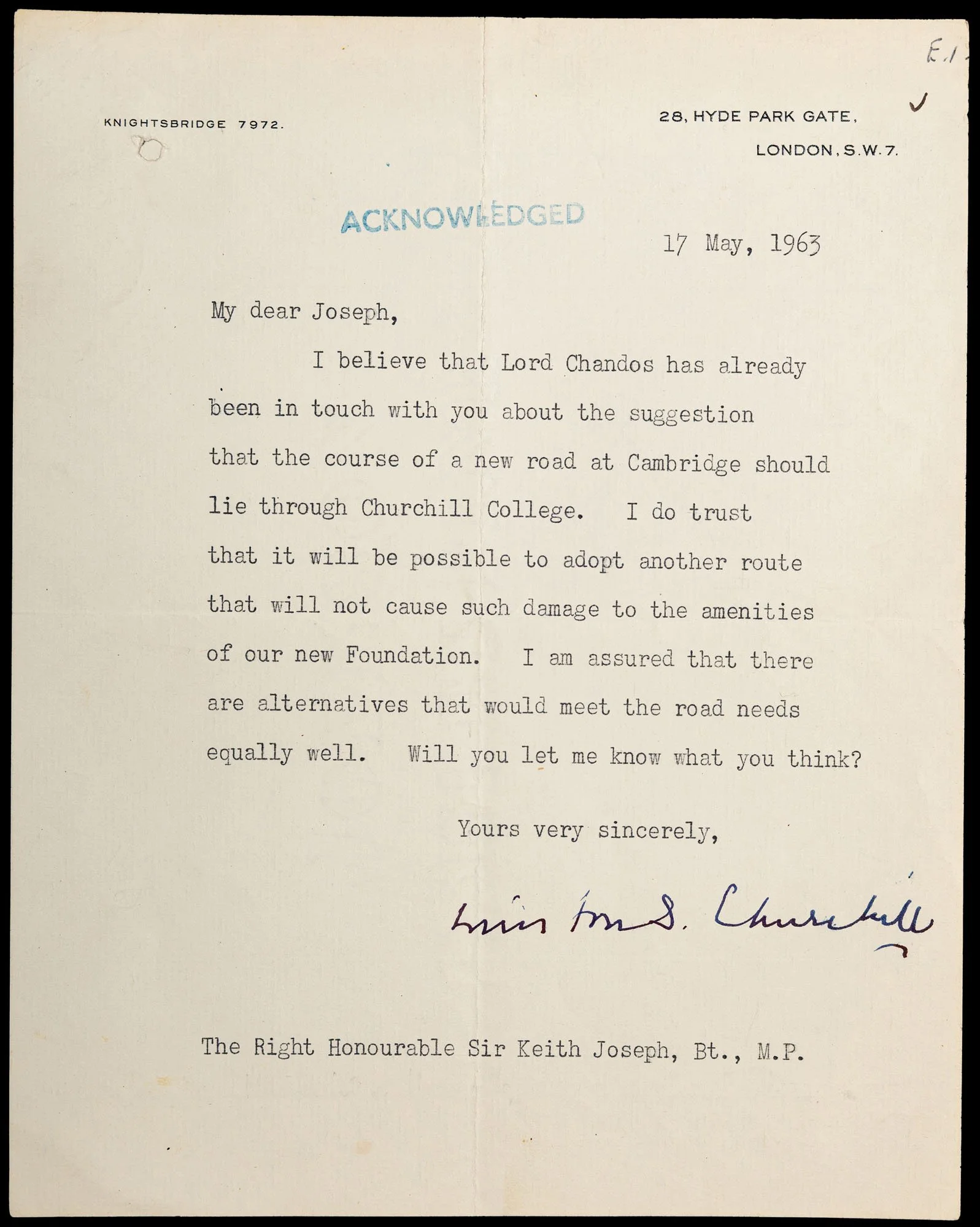 WINSTON CHURCHILL DEFENDS HIS LEGACY AT CHURCHILL COLLEGE, CAMBRIDGE UNIVERSITY. May 17th, 1963.