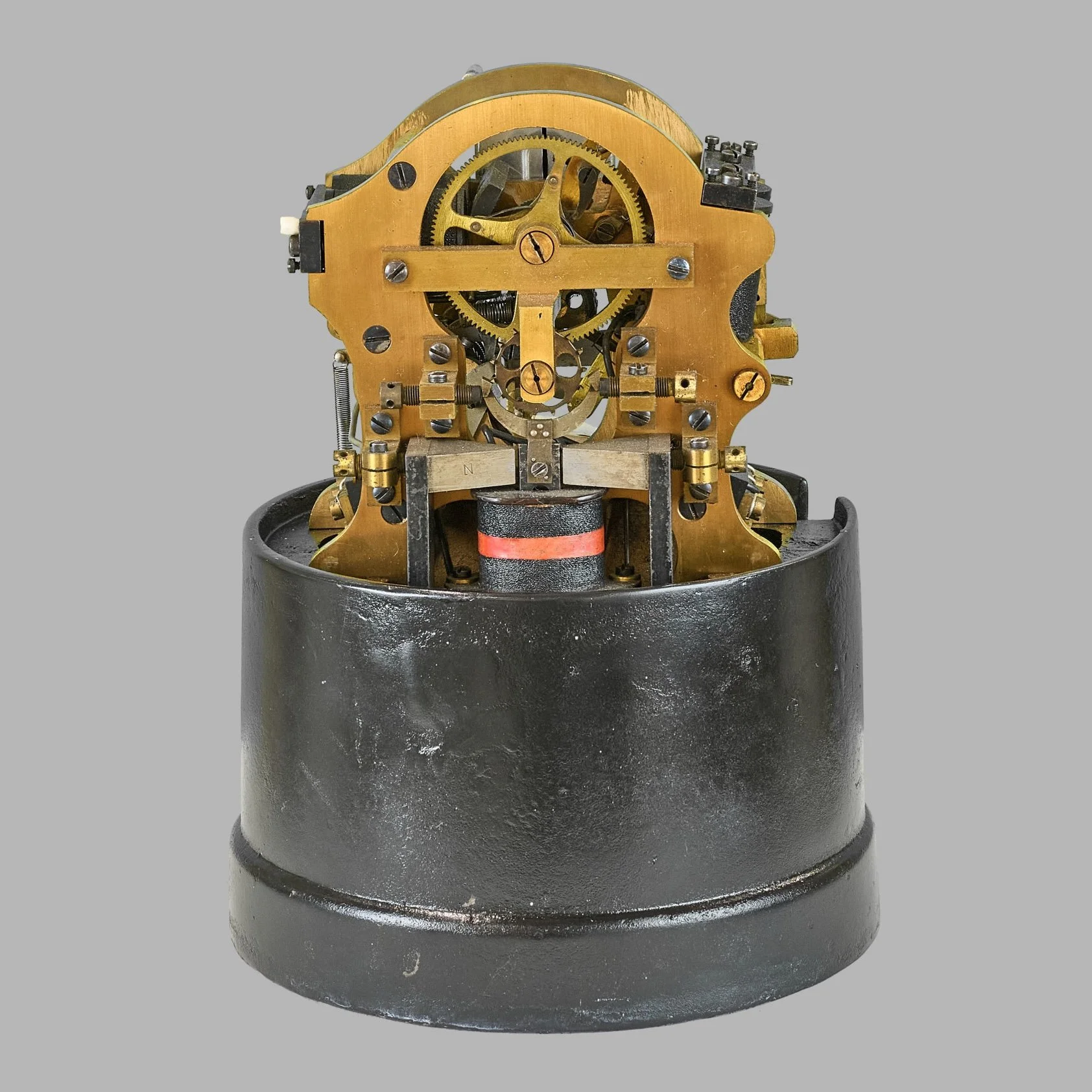 Rear view of Edison Western Union self-winding stock ticker gear train and movement — Daniels Antiques
