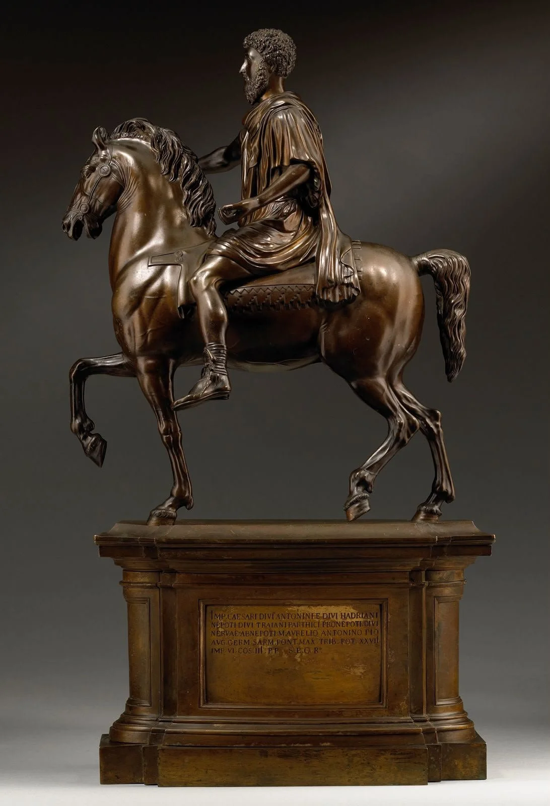 Bronze Marcus Aurelius in profile, pedestal with SPQR inscription, Dressler Hopfgarten 1866 — Daniels Antiques