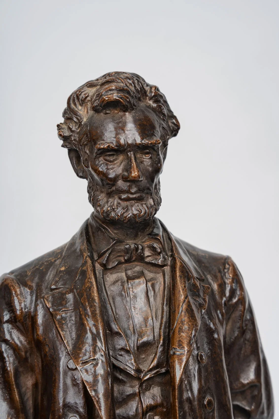 Detail of Lincoln's head, Bissell bronze The Emancipator, cast by Gruet Paris — Daniels Antiques
