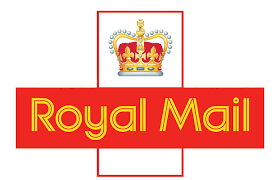 Royal Mail logo featuring a crown above the words 'Royal Mail' in yellow on a red background.