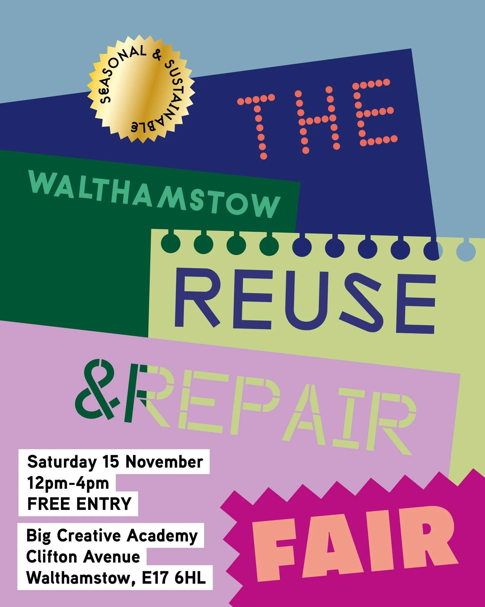 🍂 ❄ Feeling seasonal?  Come and visit us at this month's Reuse &amp; Repair Fair and make it sustainable!
🔧What will YOU get fixed? There's lots to see and do. 

Bring your toys, clothes, jewellery,  bikes, household electricals and more to The Reu