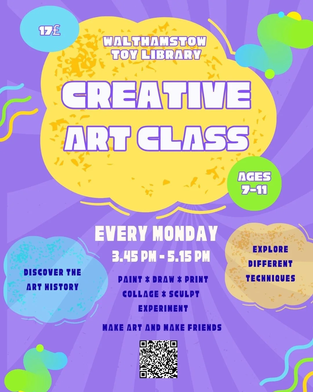 Join a brand new, exciting after school art club, starting next week! 

Explore different art techniques and discover art history with art teacher Marta Bolonkowska.

Paint ~ Draw ~ Print ~ Collage ~ Experiment

All 7-10 year olds are welcome - make 