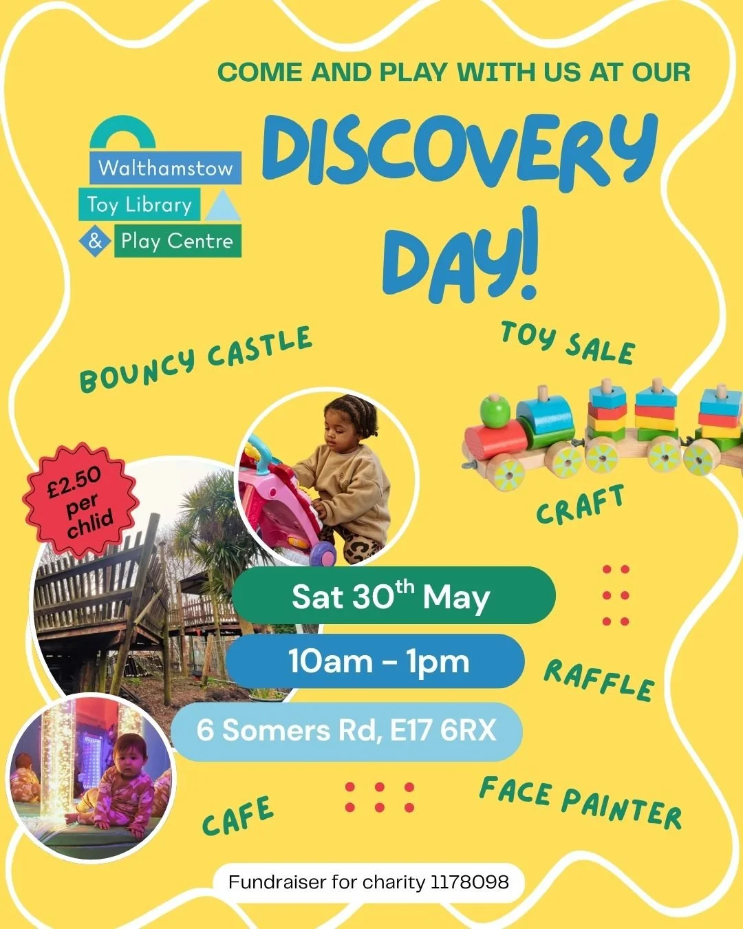 Come and play with us on Saturday 30th May, 10 - 1pm at our Discovery Day!

A fun-filled day for the whole family with everything you need to keep the little ones entertained: 
✅Bouncy Castle
✅Face painter
✅Craft activity
✅Toy Sale
✅Cafe
✅Raffle
Entr