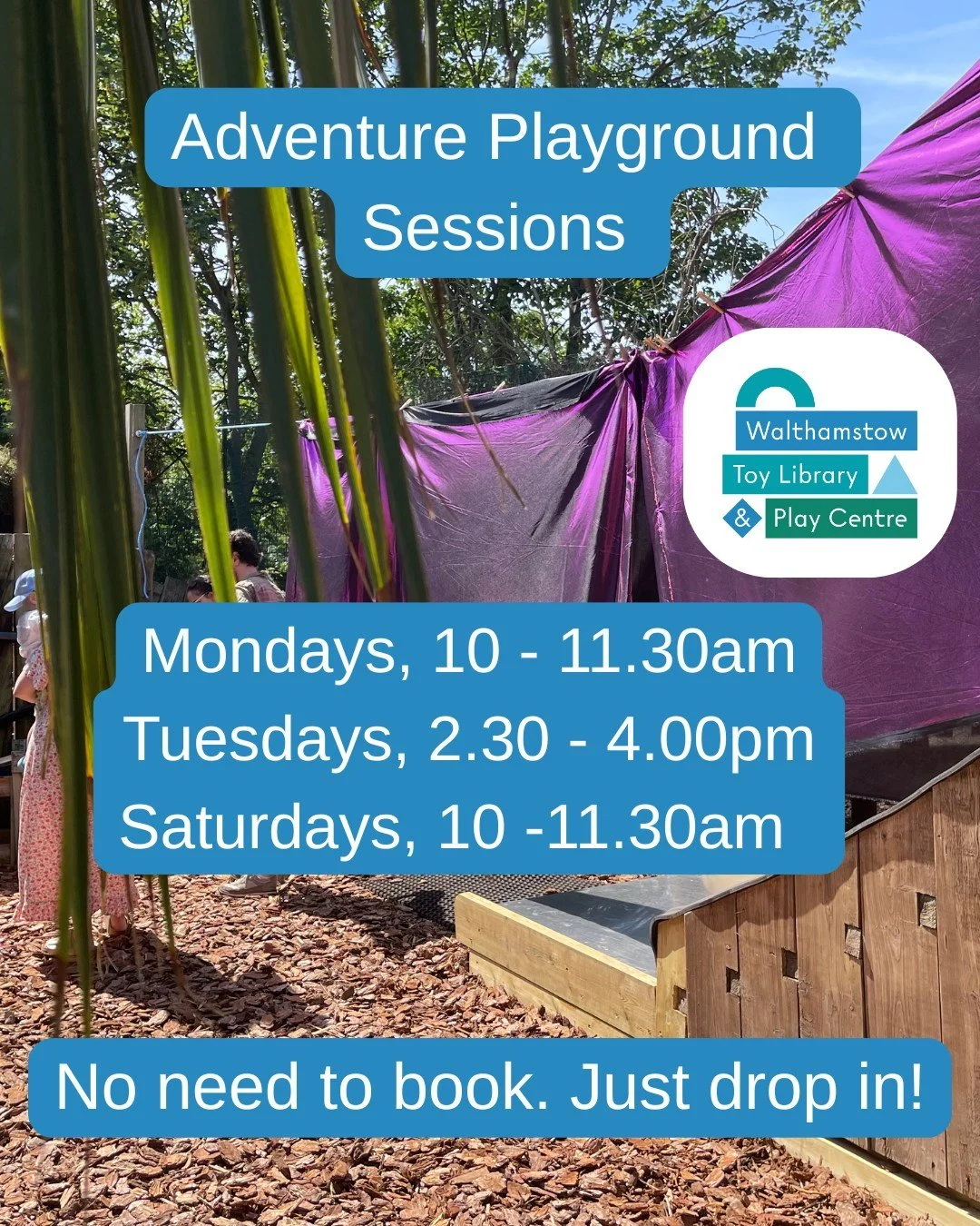🎉 Our Adventure Playground is now open! 🎉

We're excited to welcome you back for outdoor play, exploration and adventure. 🌳🛝

Please see the session timetable for opening times.

A quick note for families: we have a number of private parties book
