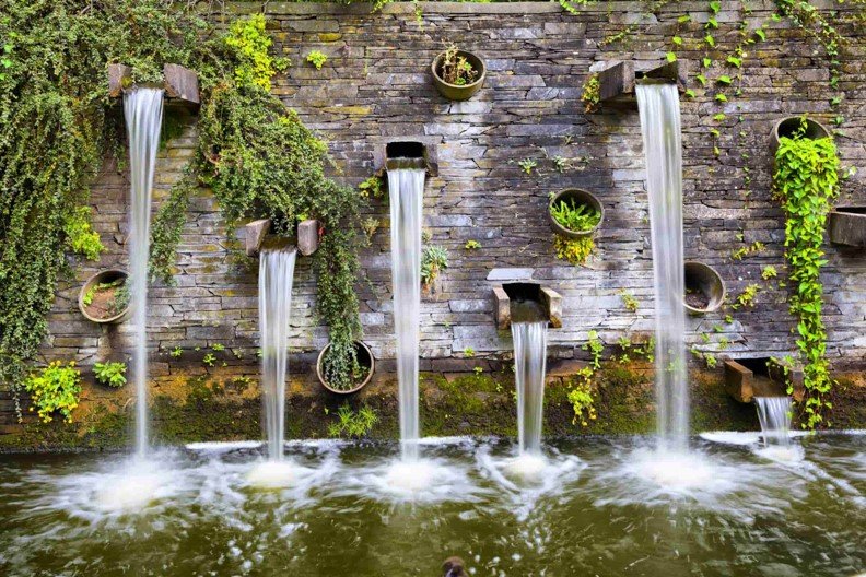 Grey Slate Waterfall In Japanese Garden