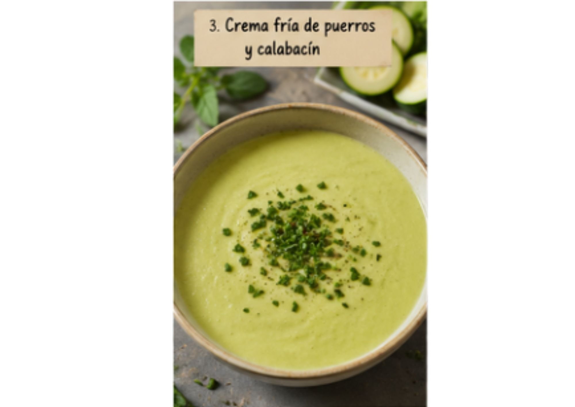 Crema fría de puerros y calabacín