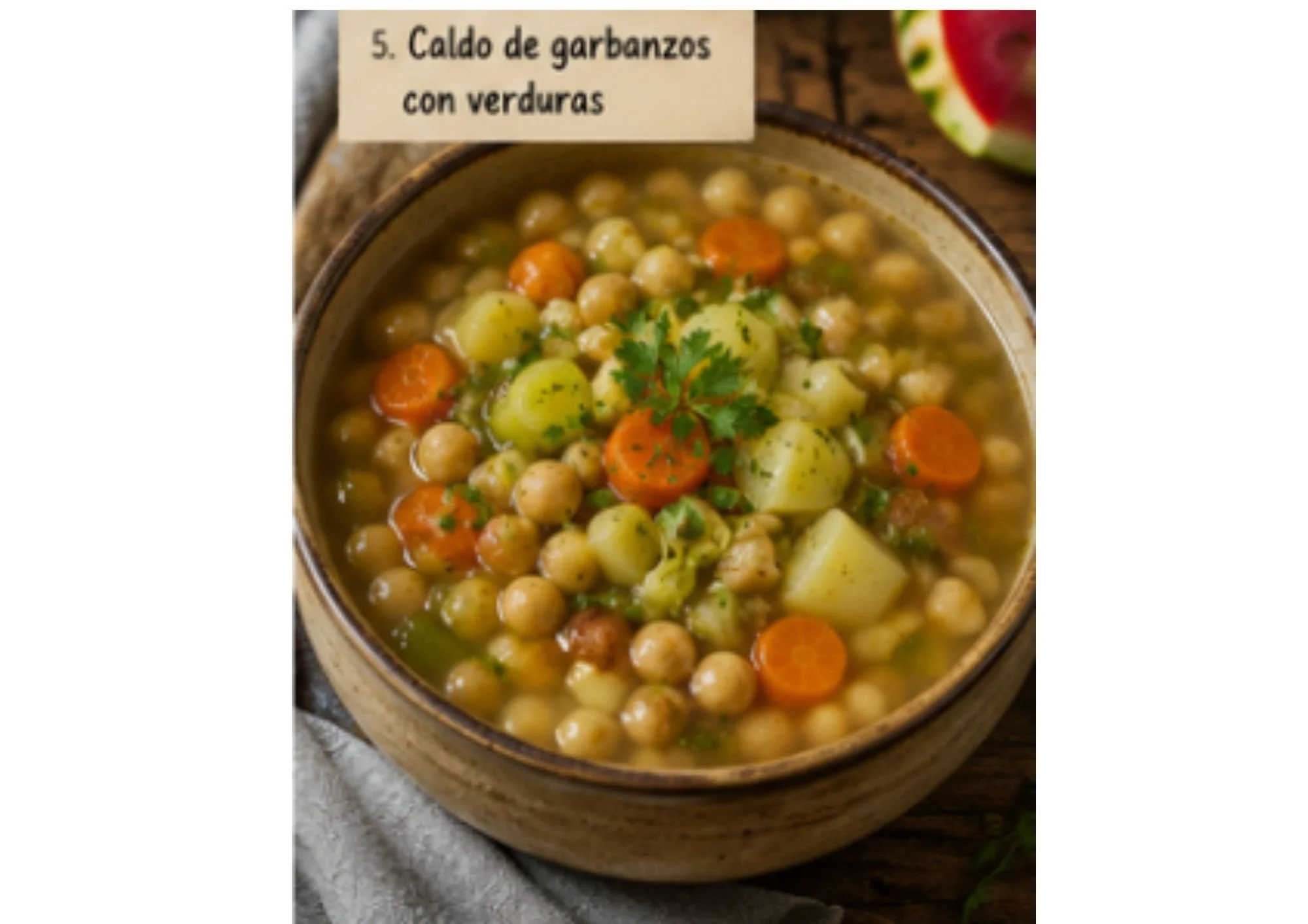 Caldo de garbanzos con verduras