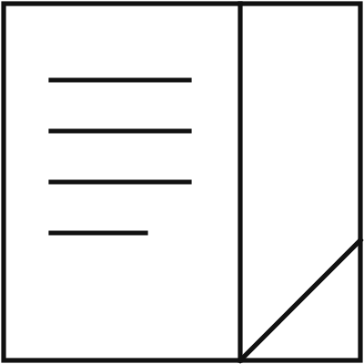Geometric drawing of an outline square with sections divided by vertical, horizontal, and diagonal lines.