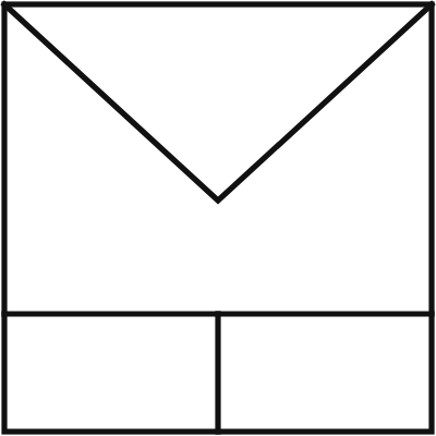 Geometric drawing of an outline square with sections divided by vertical, horizontal, and diagonal lines.
